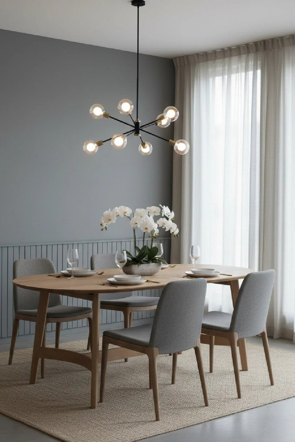 Luxury Trie Oak Oval Dining Table Modern Italian Style for Villa