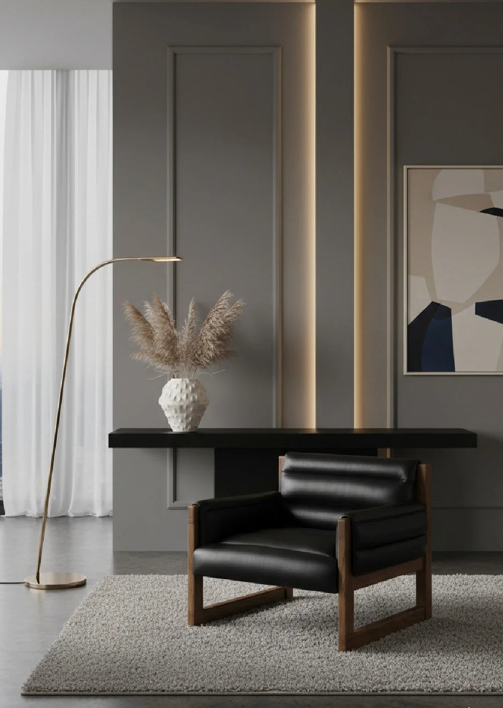 Luxury Tufted Black Leather Lounge Chair Modern Italian Style for Villa