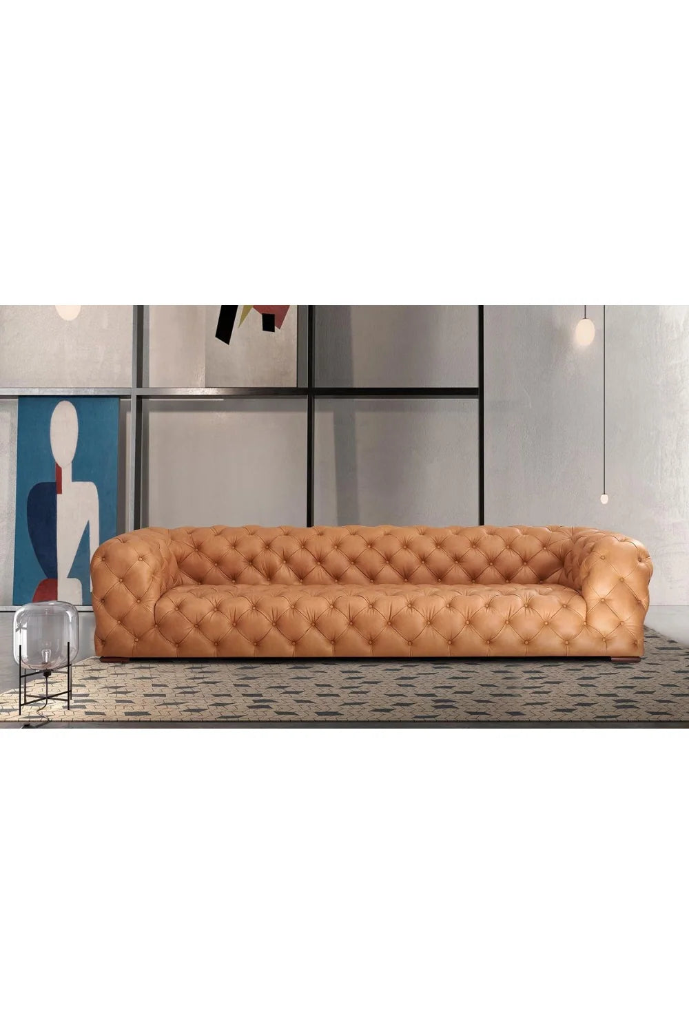 Luxury Tufted Brown Leather Sofa Modern Italian Style for Villa
