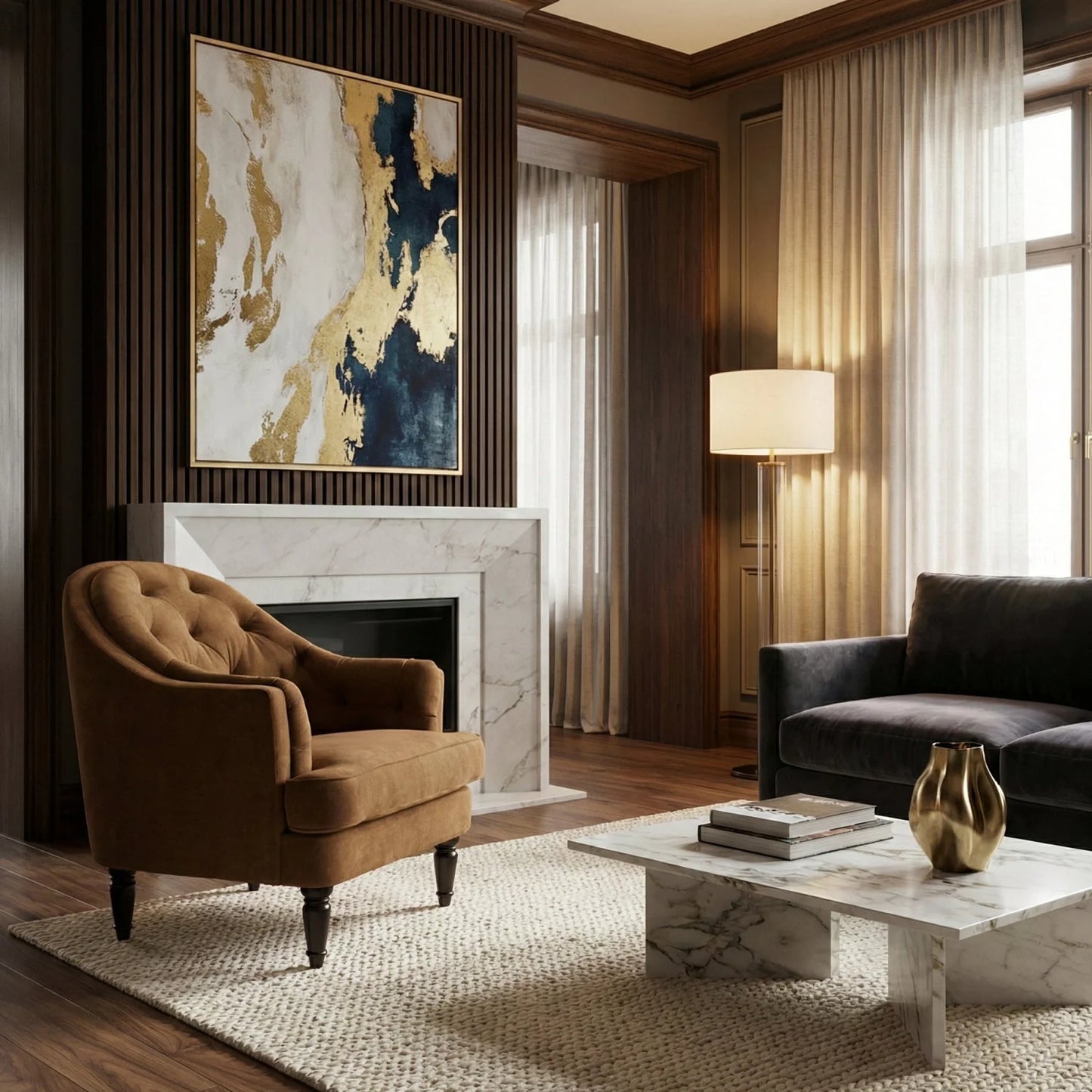 Luxury Tufted Curved Accent Chair European Style for Villa