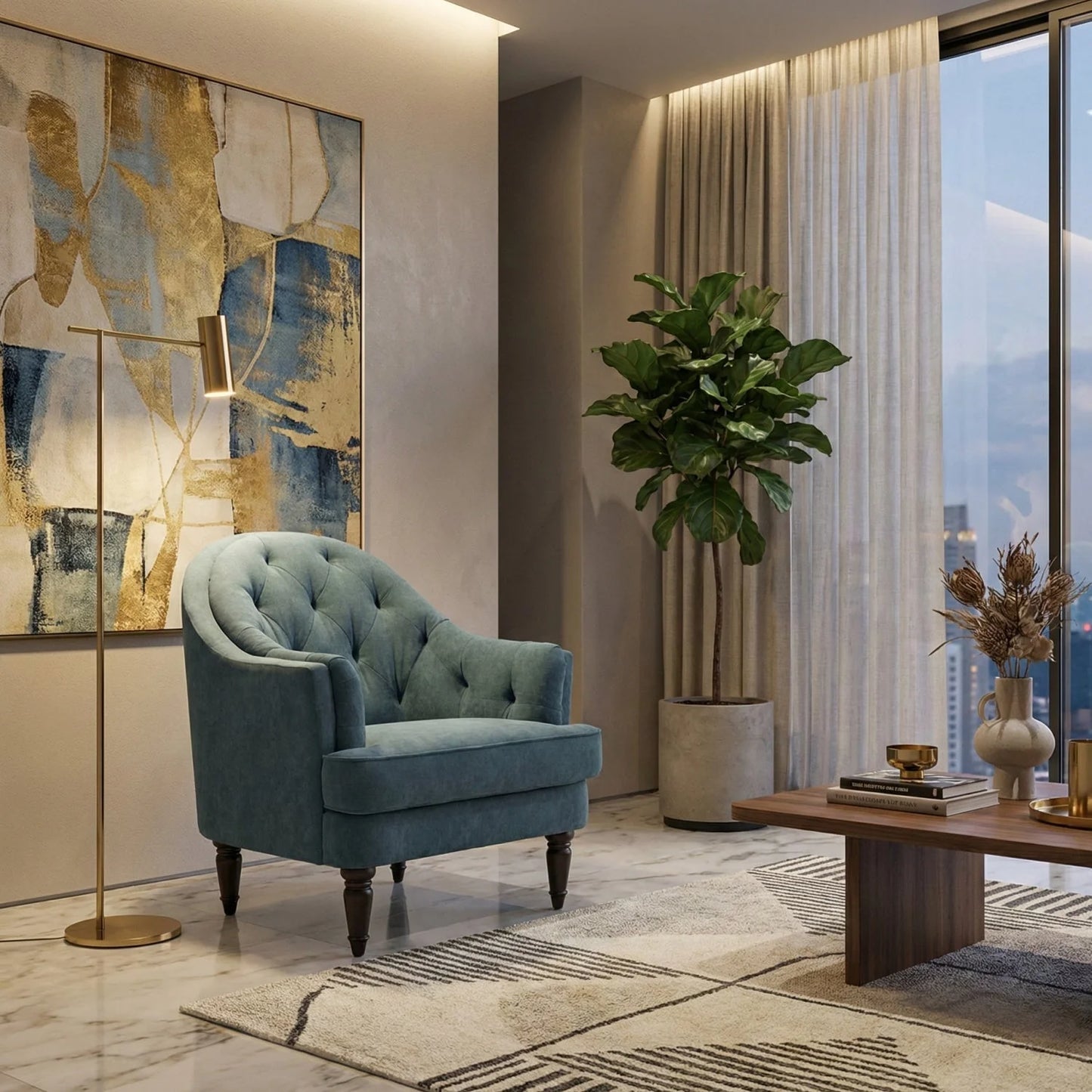 Luxury Tufted Curved Accent Chair European Style for Villa