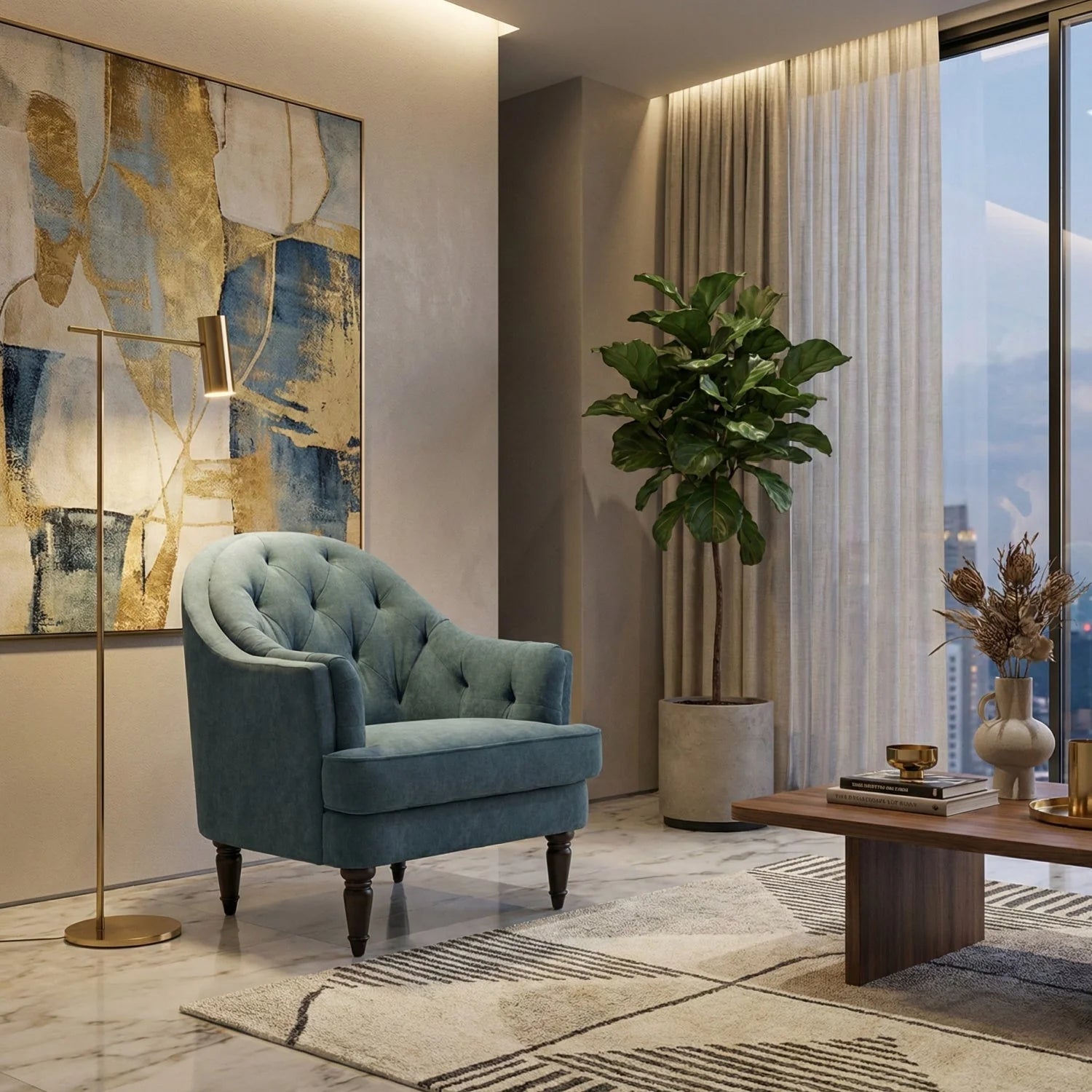 Luxury Tufted Curved Accent Chair European Style for Villa