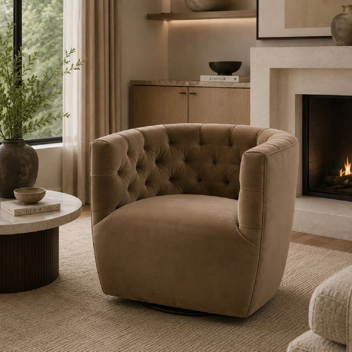 Luxury Tufted Swivel Club Chair Modern Italian Style for Villa