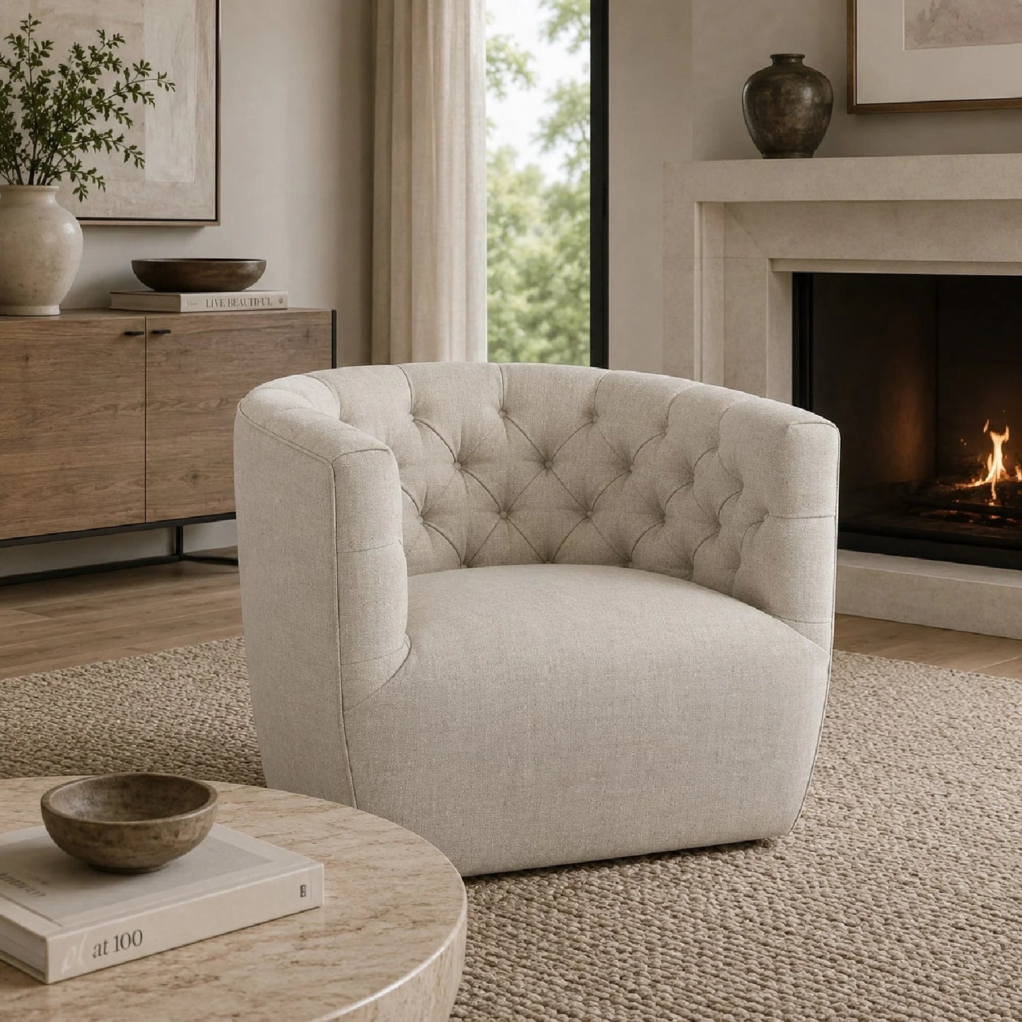Luxury Tufted Swivel Club Chair Modern Italian Style for Villa