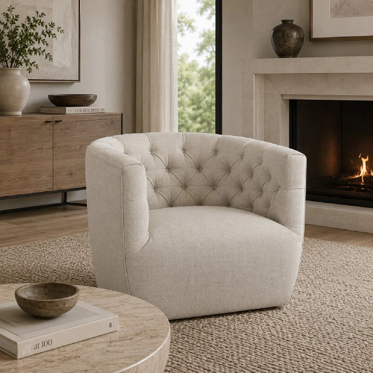 Luxury Tufted Swivel Club Chair Modern Italian Style for Villa