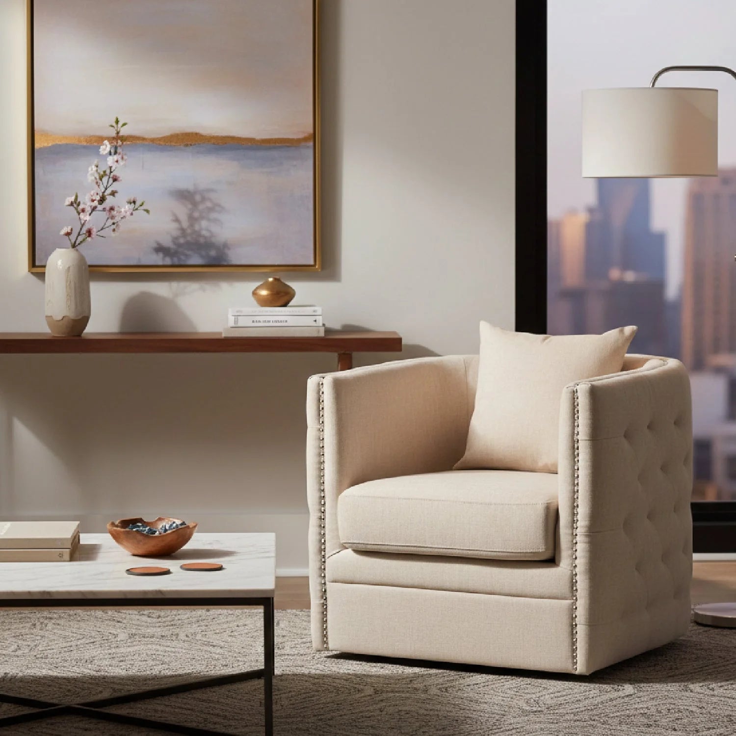 Luxury Tufted Swivel Lounge Chair Modern Italian Style for Villa