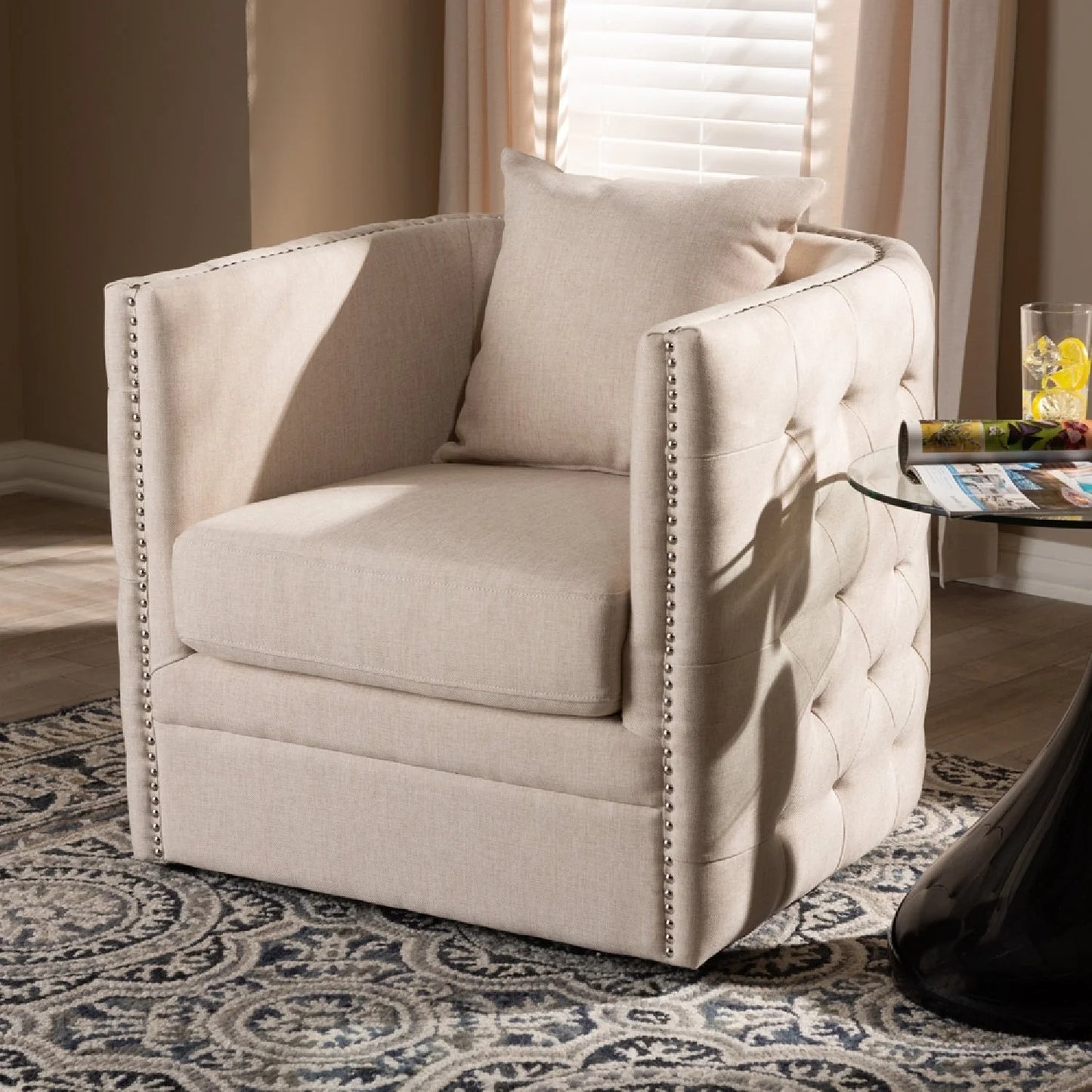 Luxury Tufted Swivel Lounge Chair Modern Italian Style for Villa