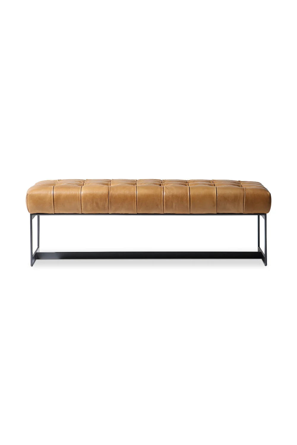 Luxury Tufted Tan Leather Bench European Style for Villa