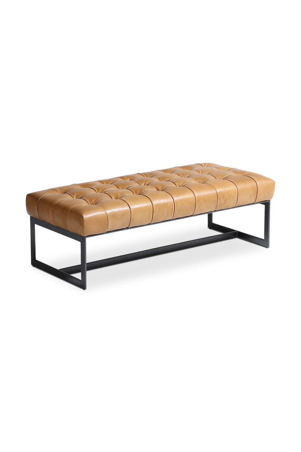 Luxury Tufted Tan Leather Bench European Style for Villa