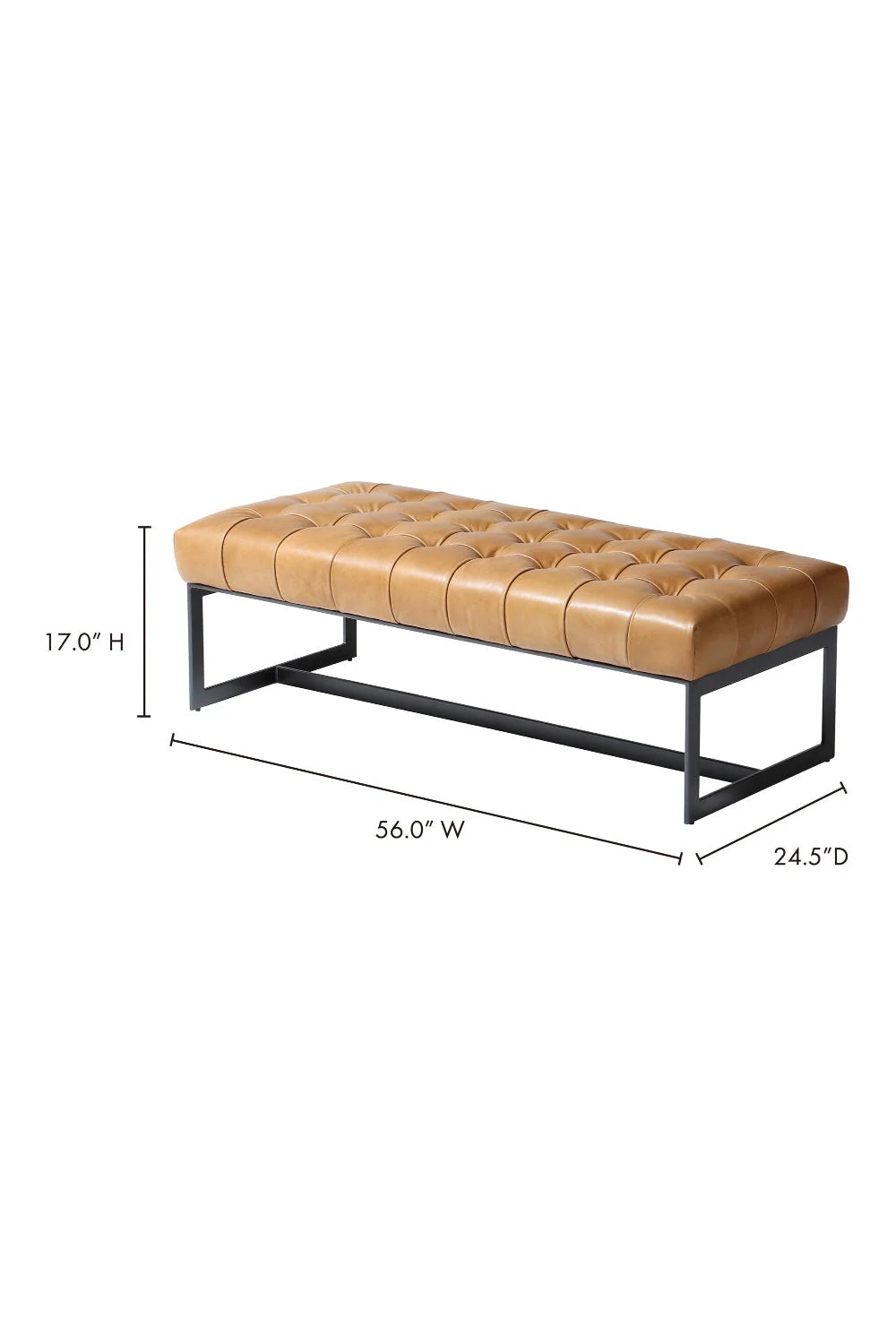Luxury Tufted Tan Leather Bench European Style for Villa