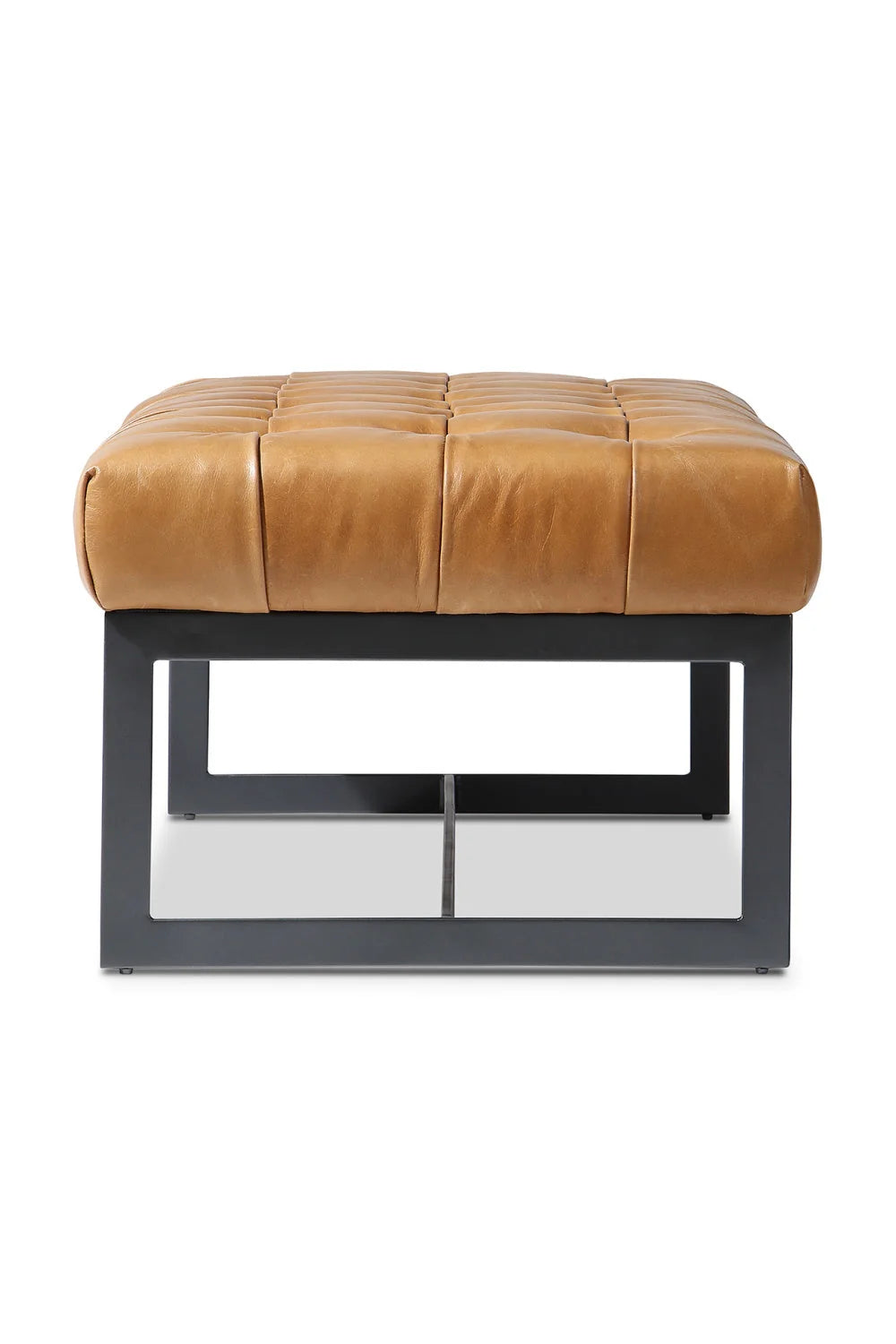 Luxury Tufted Tan Leather Bench European Style for Villa