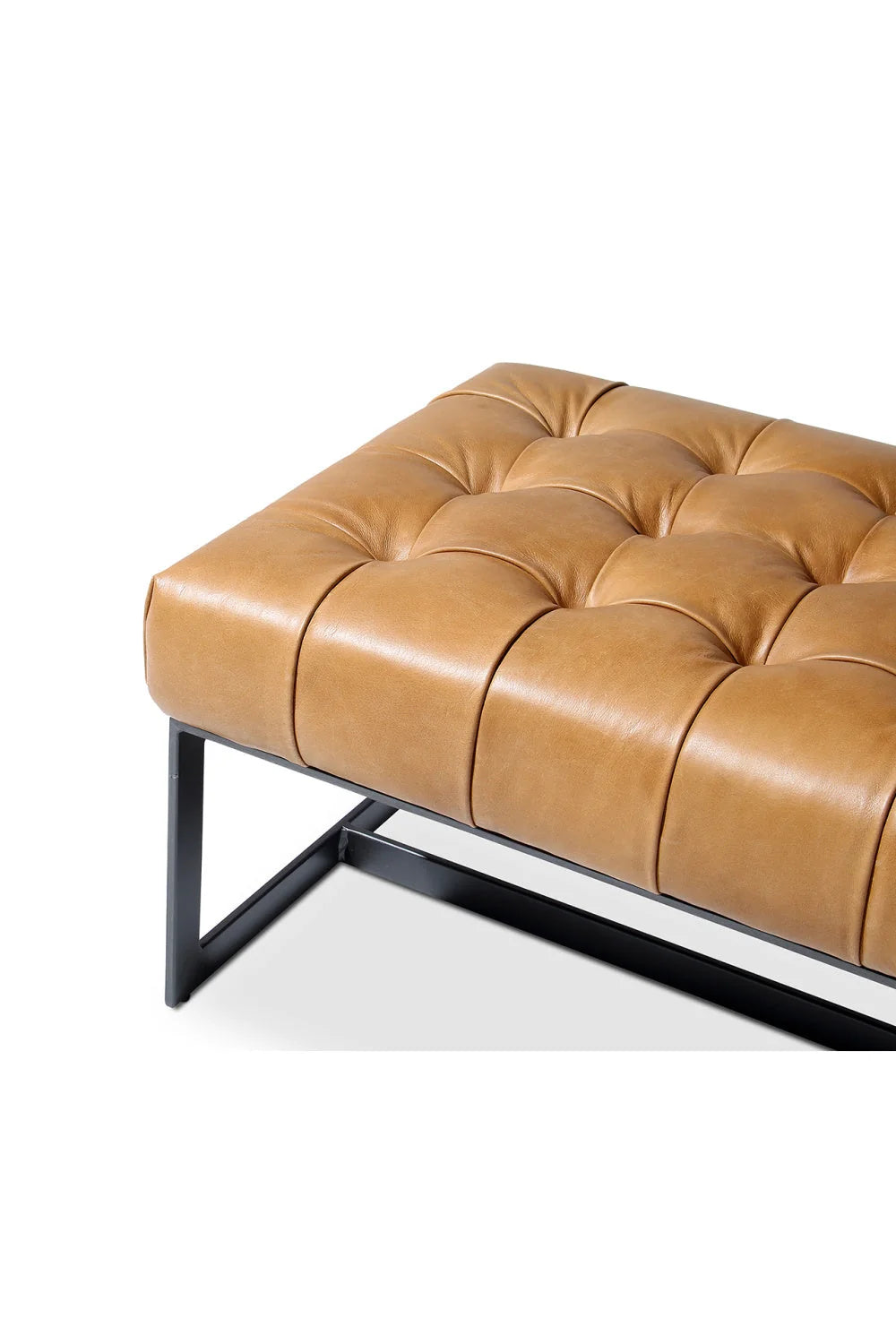 Luxury Tufted Tan Leather Bench European Style for Villa