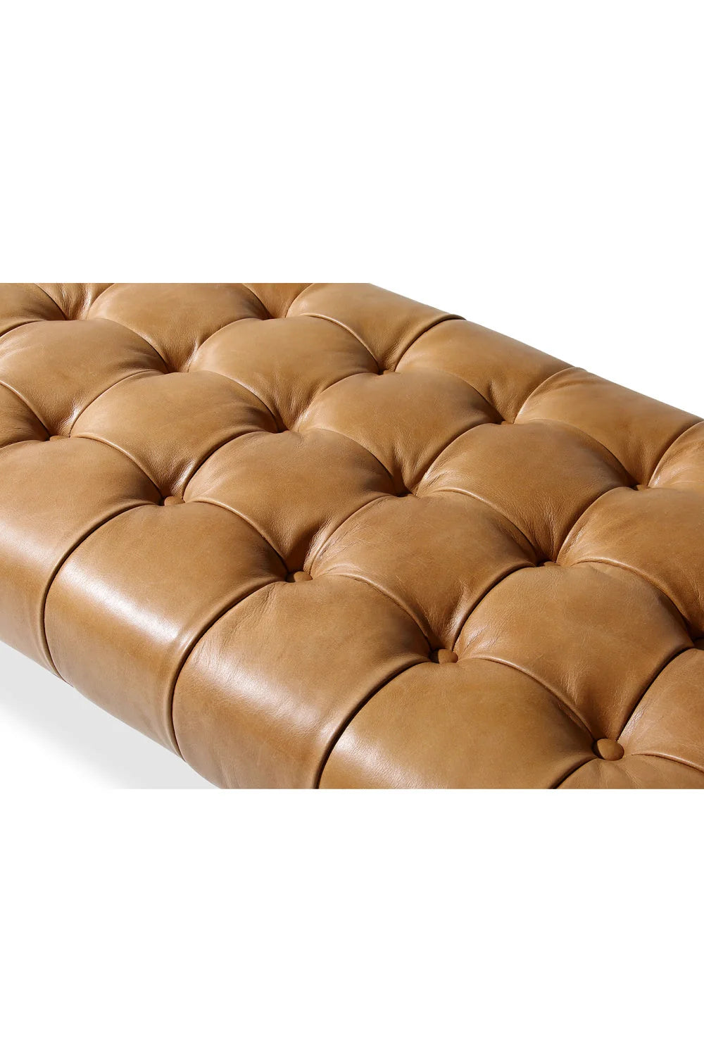 Luxury Tufted Tan Leather Bench European Style for Villa