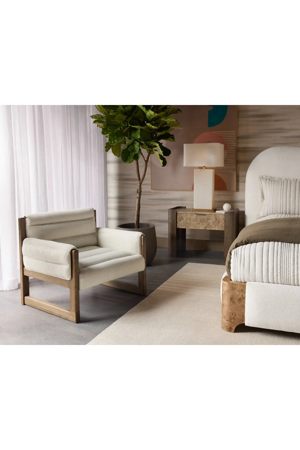 Luxury Tufted White Linen Lounge Chair Modern Italian Style for Villa