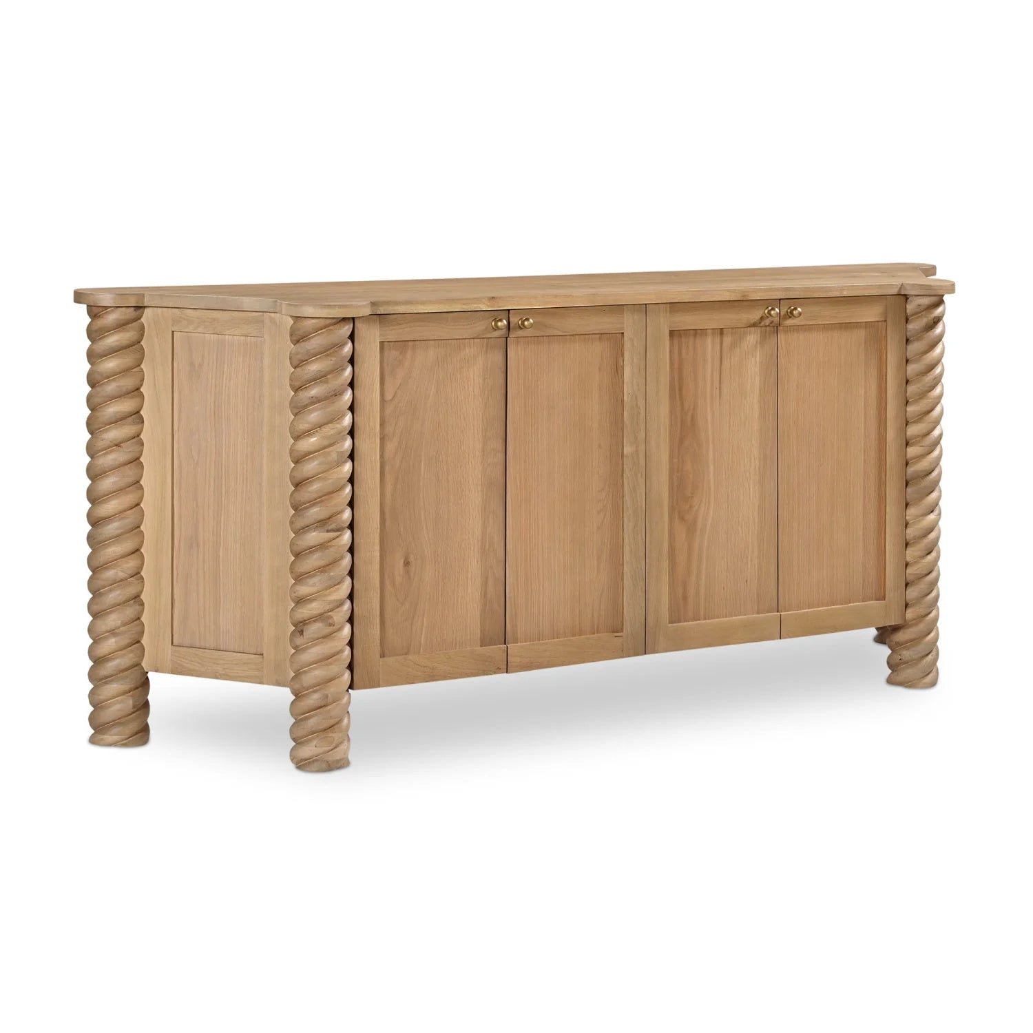 Luxury Turned Oak 4-Door Sideboard European Style for Villa