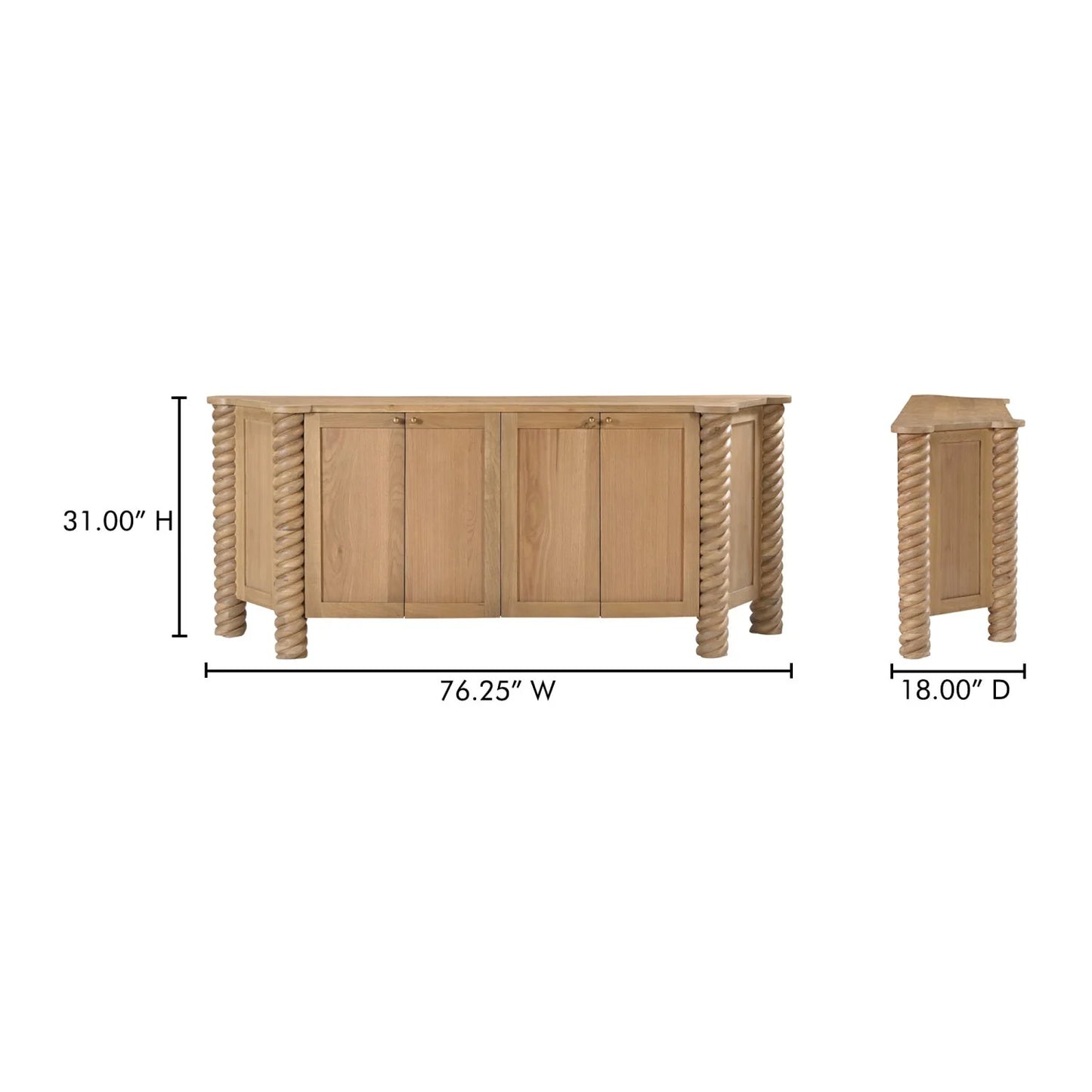 Luxury Turned Oak 4-Door Sideboard European Style for Villa