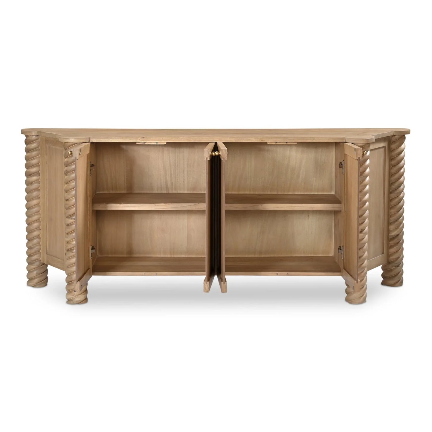 Luxury Turned Oak 4-Door Sideboard European Style for Villa