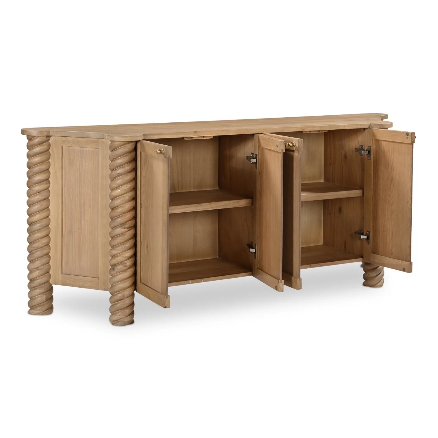 Luxury Turned Oak 4-Door Sideboard European Style for Villa