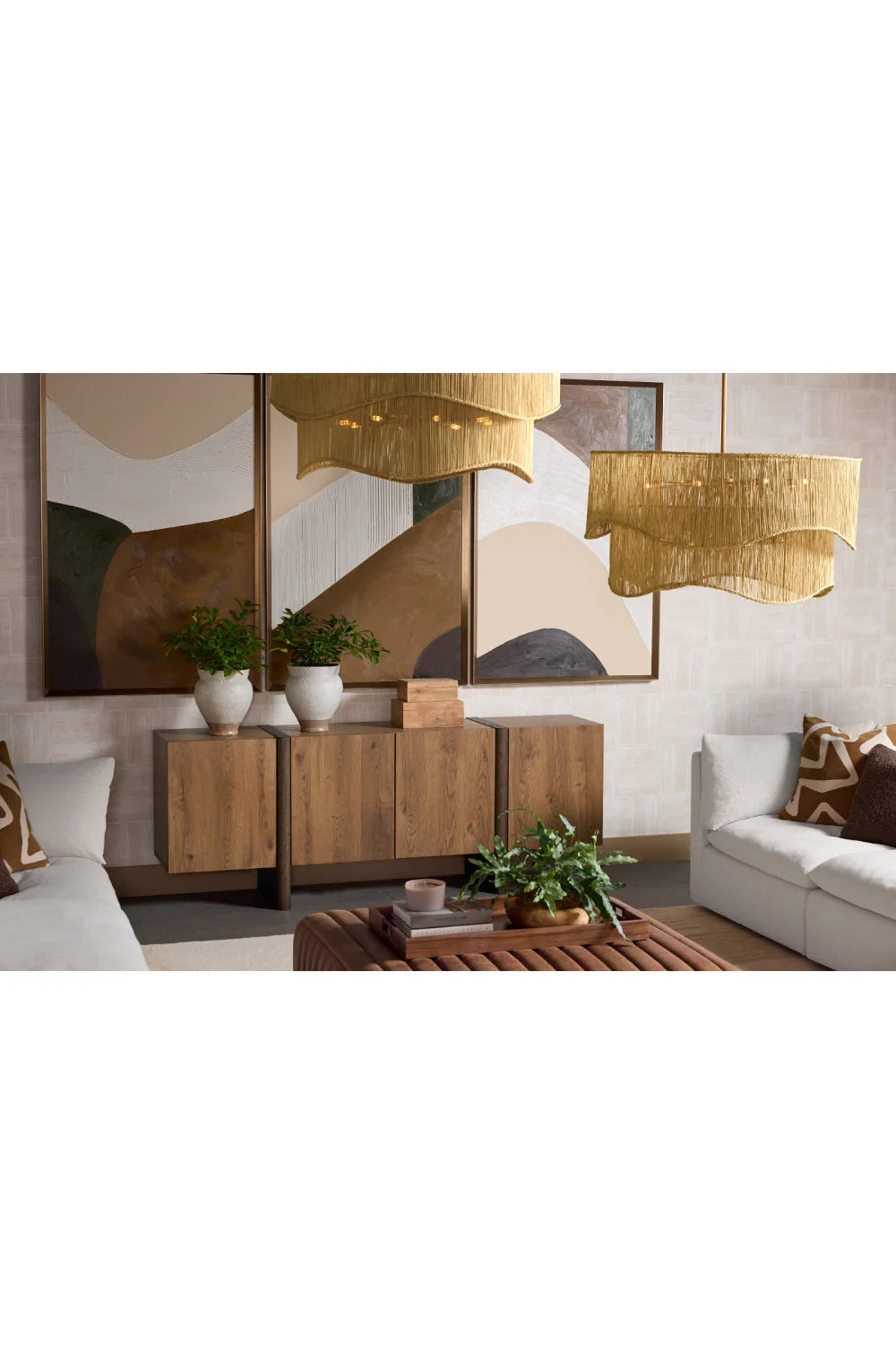 Luxury Two-Tone Oak 2-Door Sideboard European Style for Villa