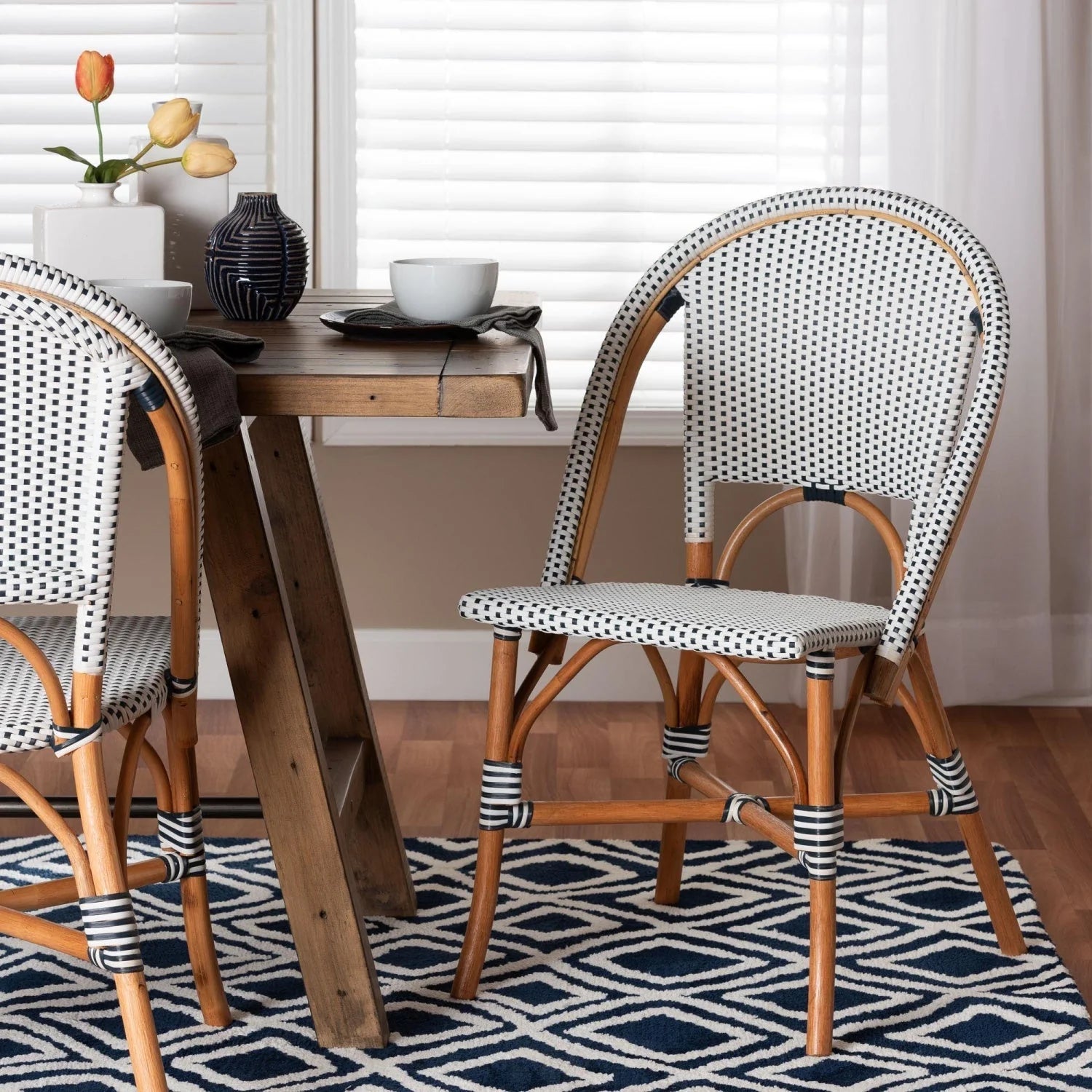 Luxury Two-Toned Weaving Modern Dining Chair European Style for Villa