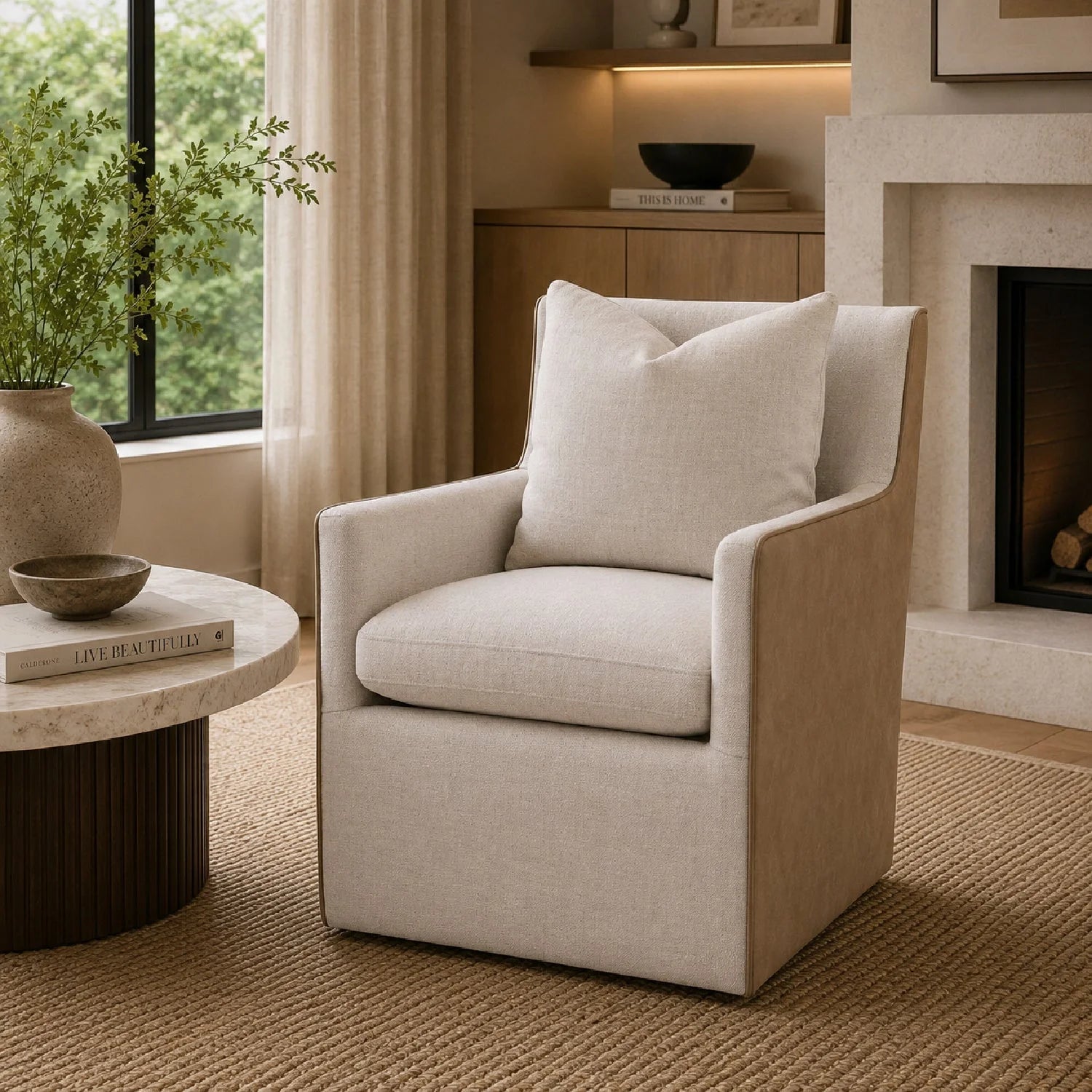 Luxury Two-Toned Wheeled Lounge Chair Modern Italian Style for Villa