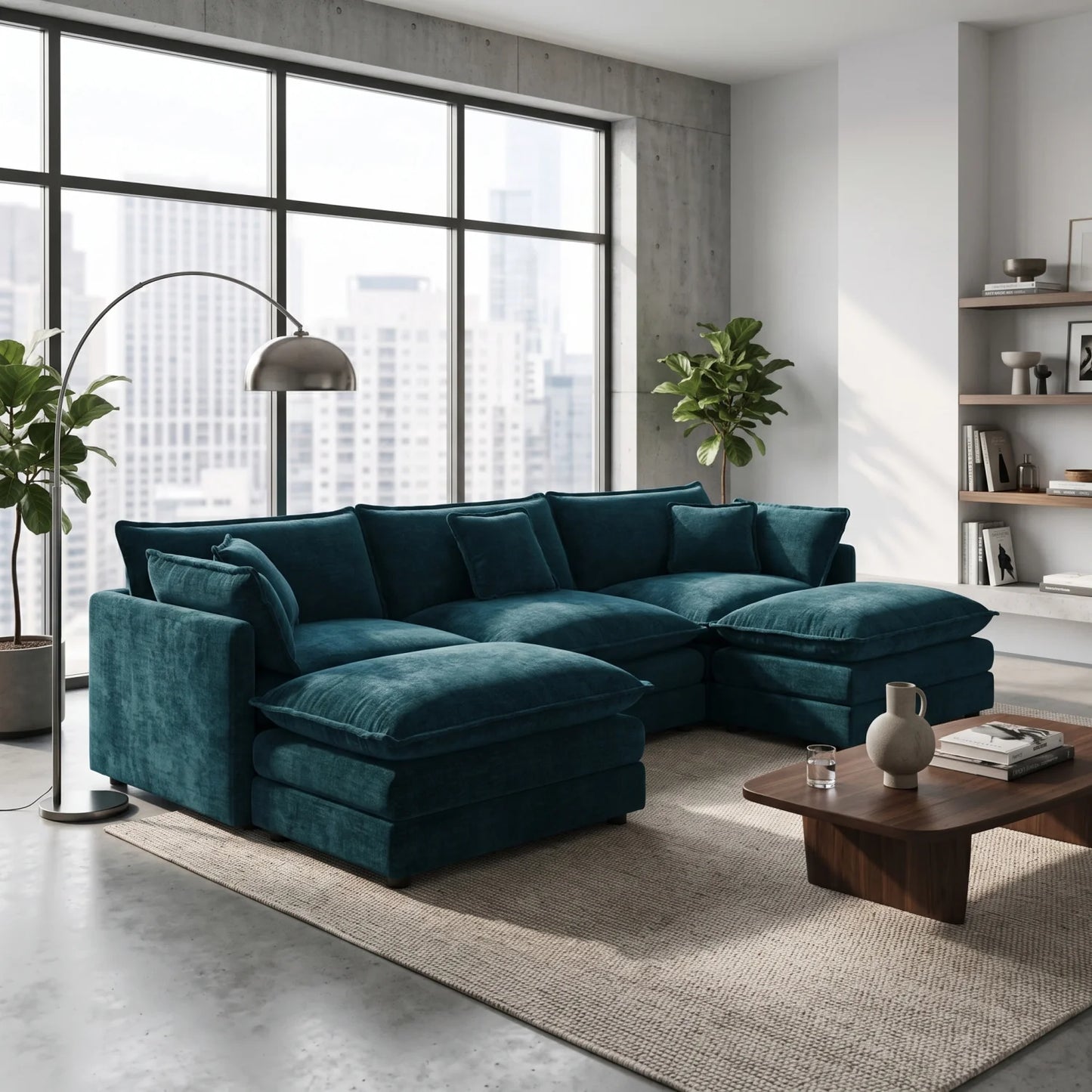 Luxury U-Shaped Fabric Sectional Sofa Modern Italian Style for Villa
