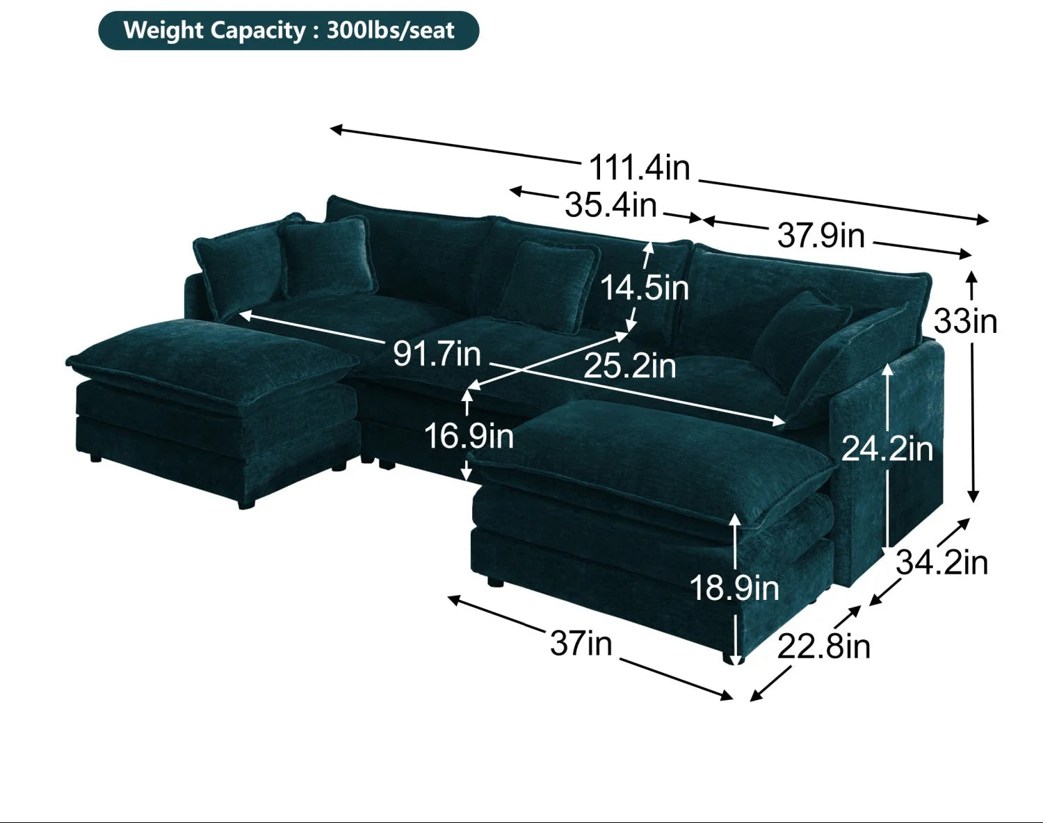 Luxury U-Shaped Fabric Sectional Sofa Modern Italian Style for Villa