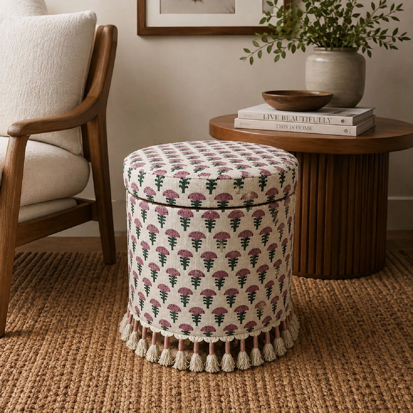 Luxury Upholstered Bohemian Fabric Ottoman European Style for Villa