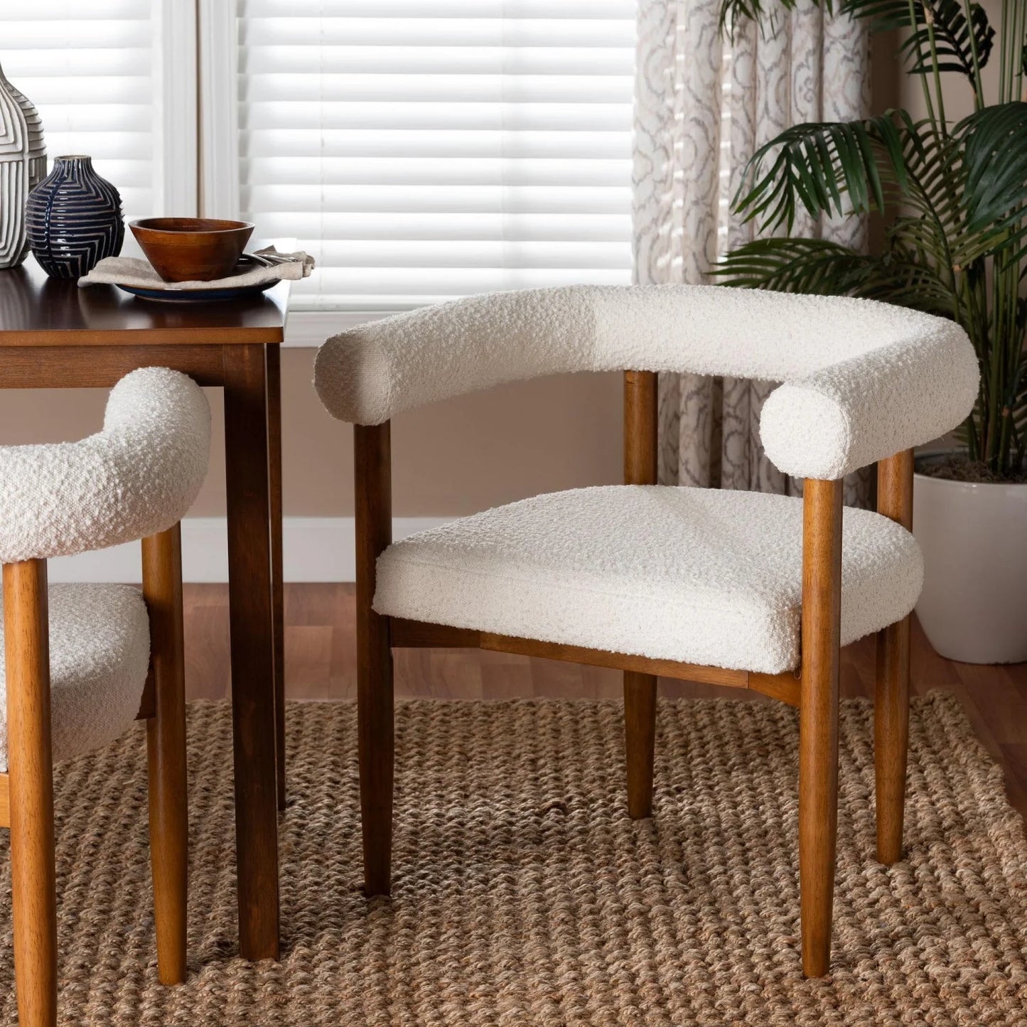Luxury Upholstered Boucle Modern Dining Armchair European Style for Villa