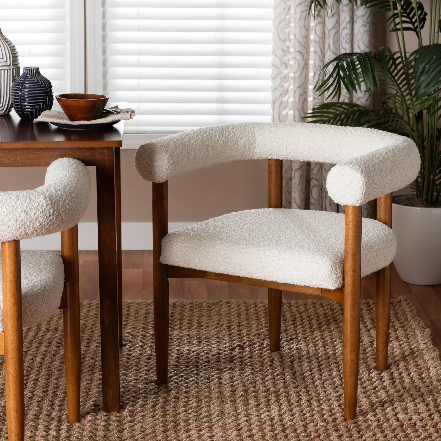 Luxury Upholstered Boucle Modern Dining Armchair European Style for Villa