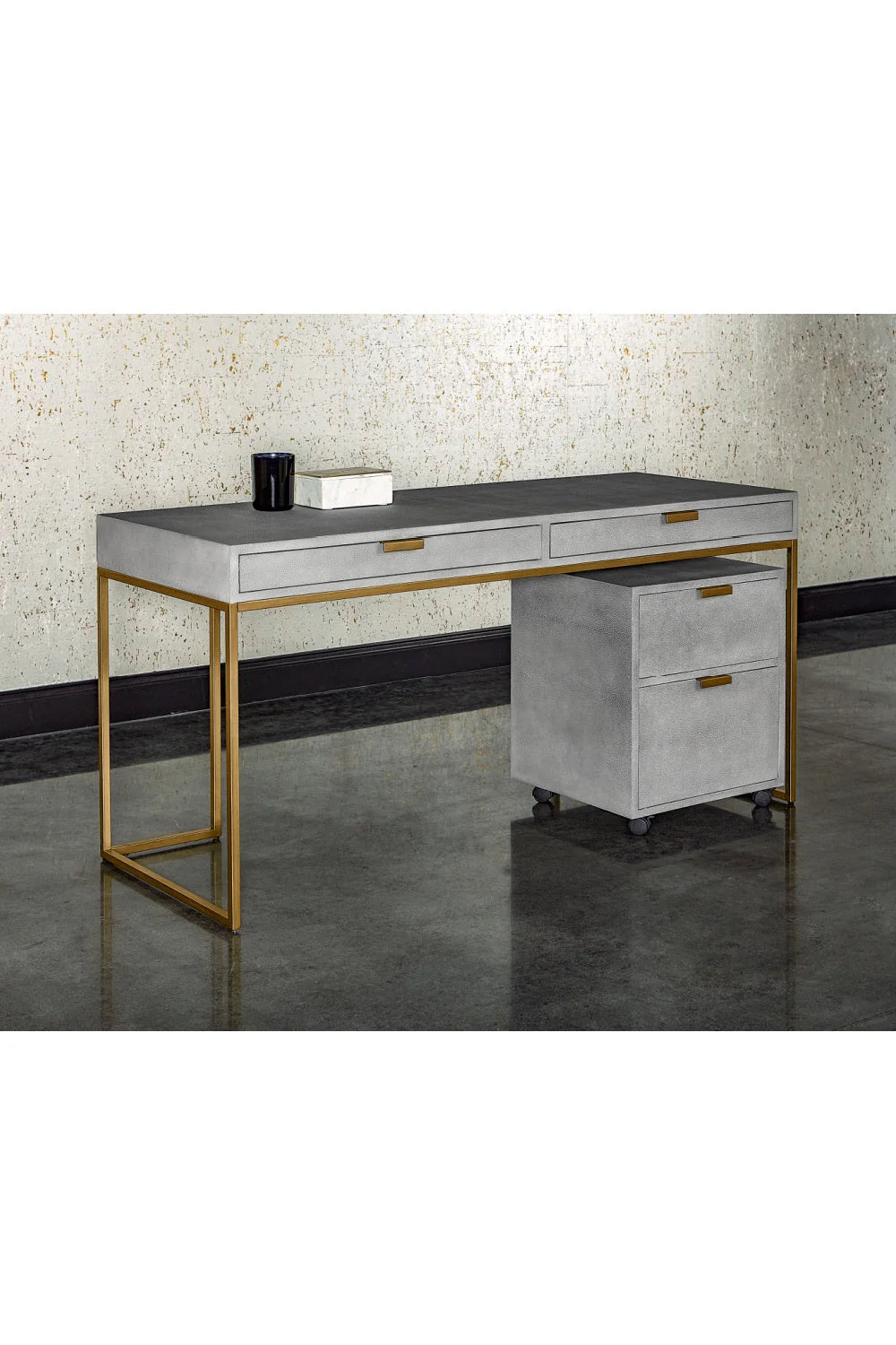 Luxury Upholstered Leather 2-Drawer Modern Desk European Style for Villa