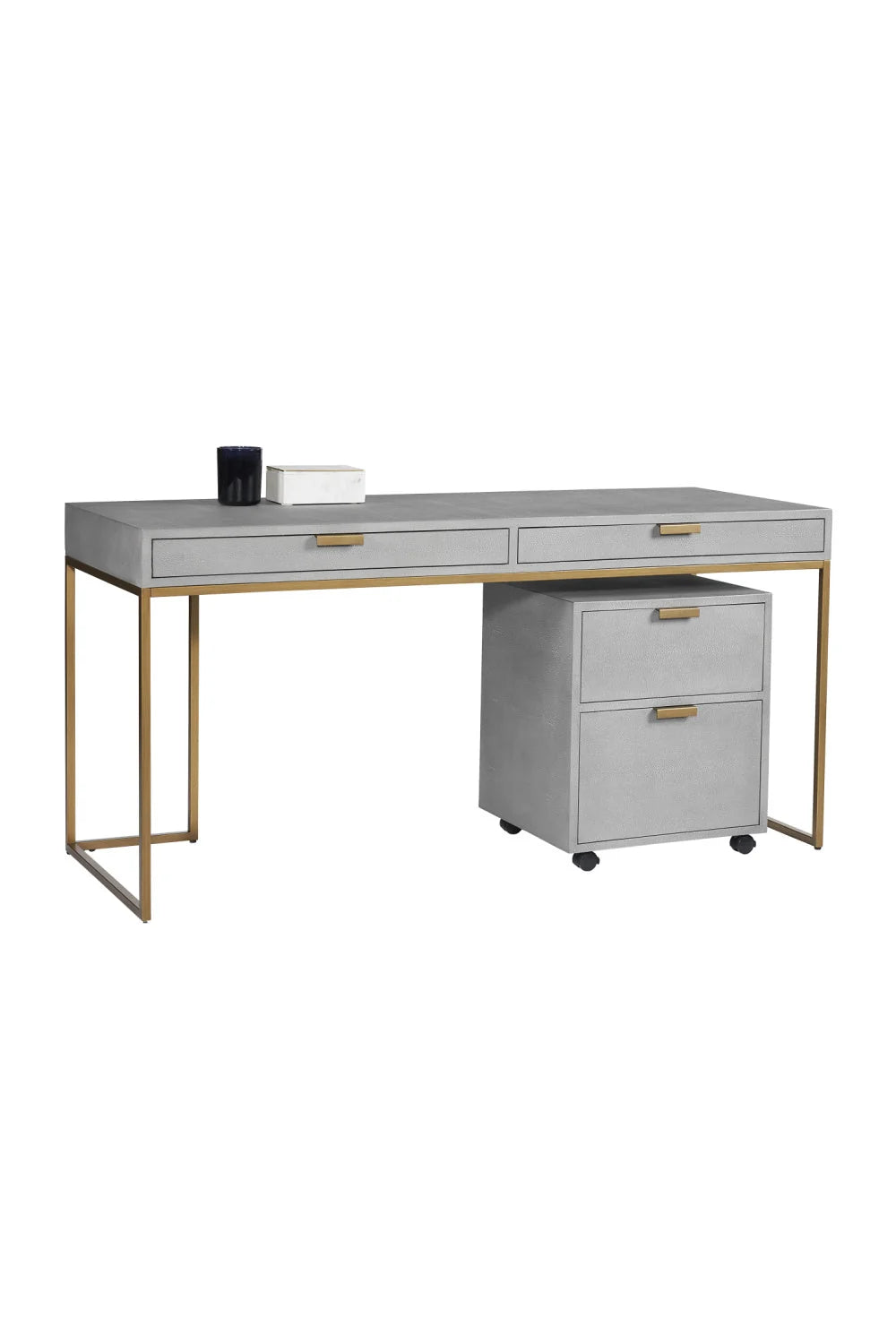 Luxury Upholstered Leather 2-Drawer Modern Desk European Style for Villa