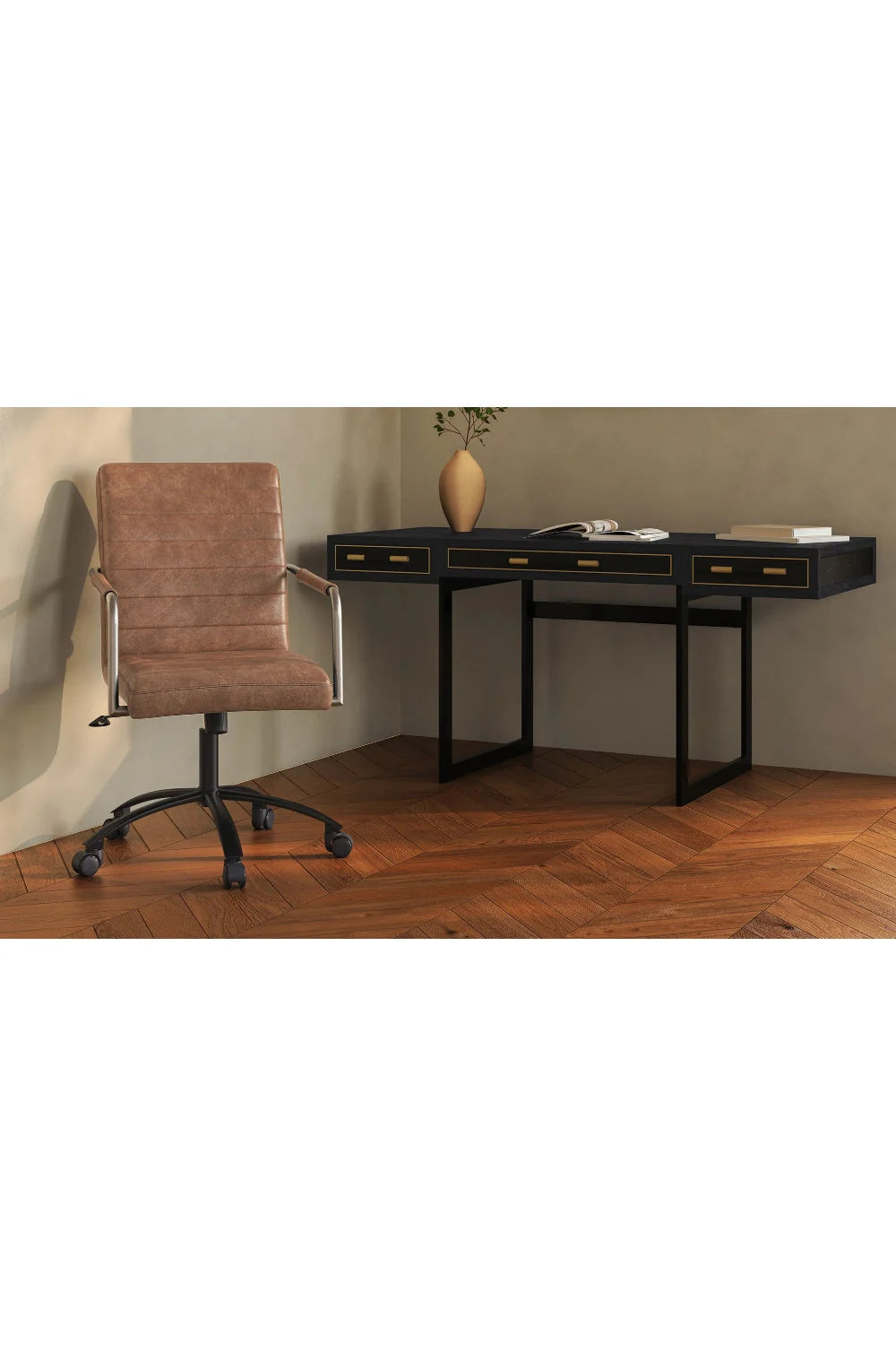 Luxury Upholstered Leather 3-Drawer Modern Desk European Style for Villa