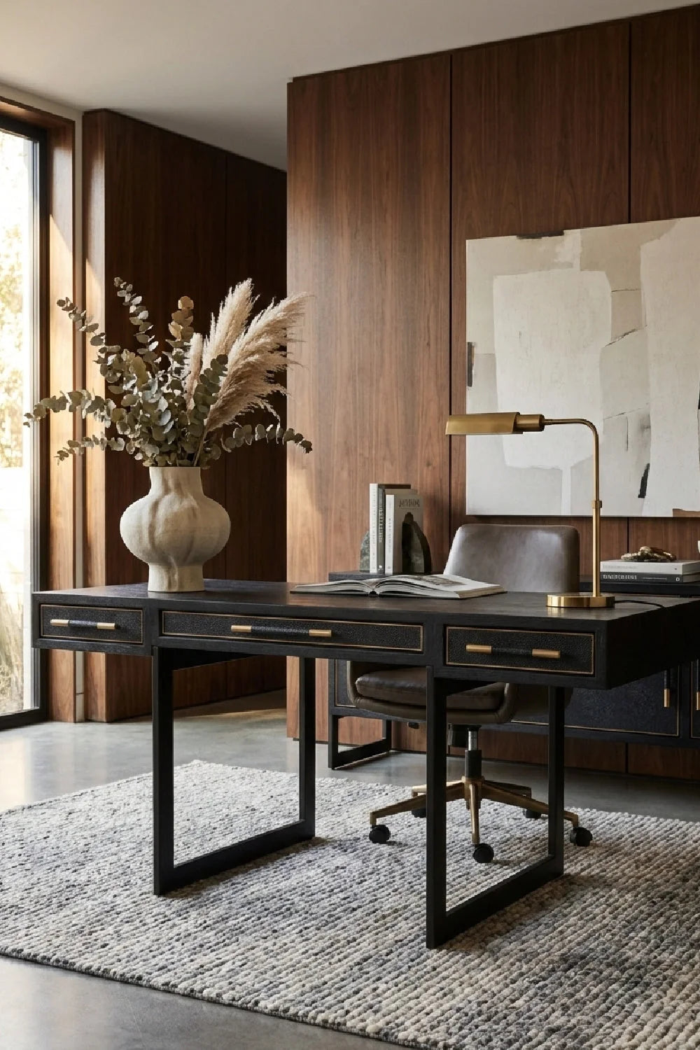Luxury Upholstered Leather 3-Drawer Modern Desk European Style for Villa