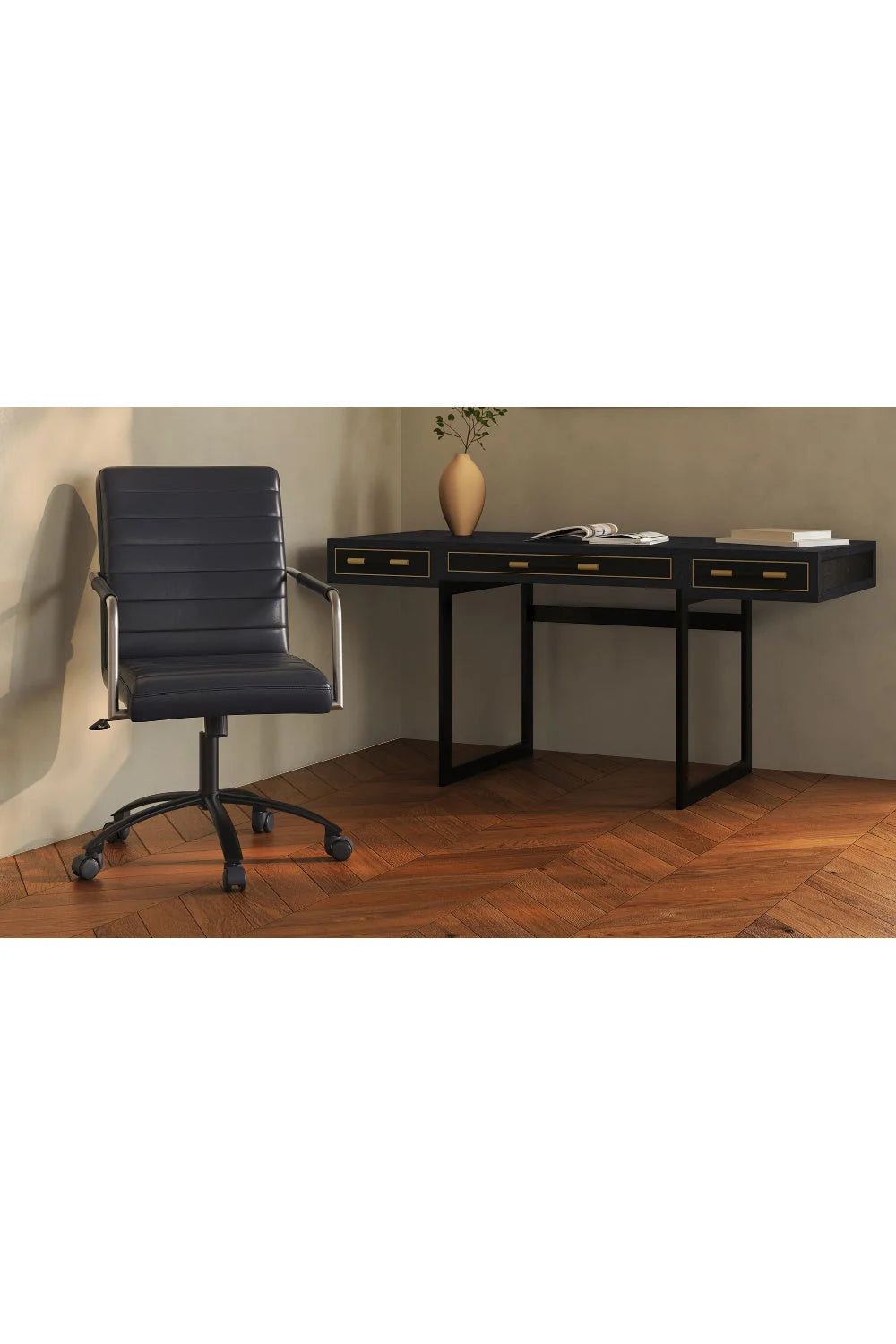 Luxury Upholstered Leather 3-Drawer Modern Desk European Style for Villa