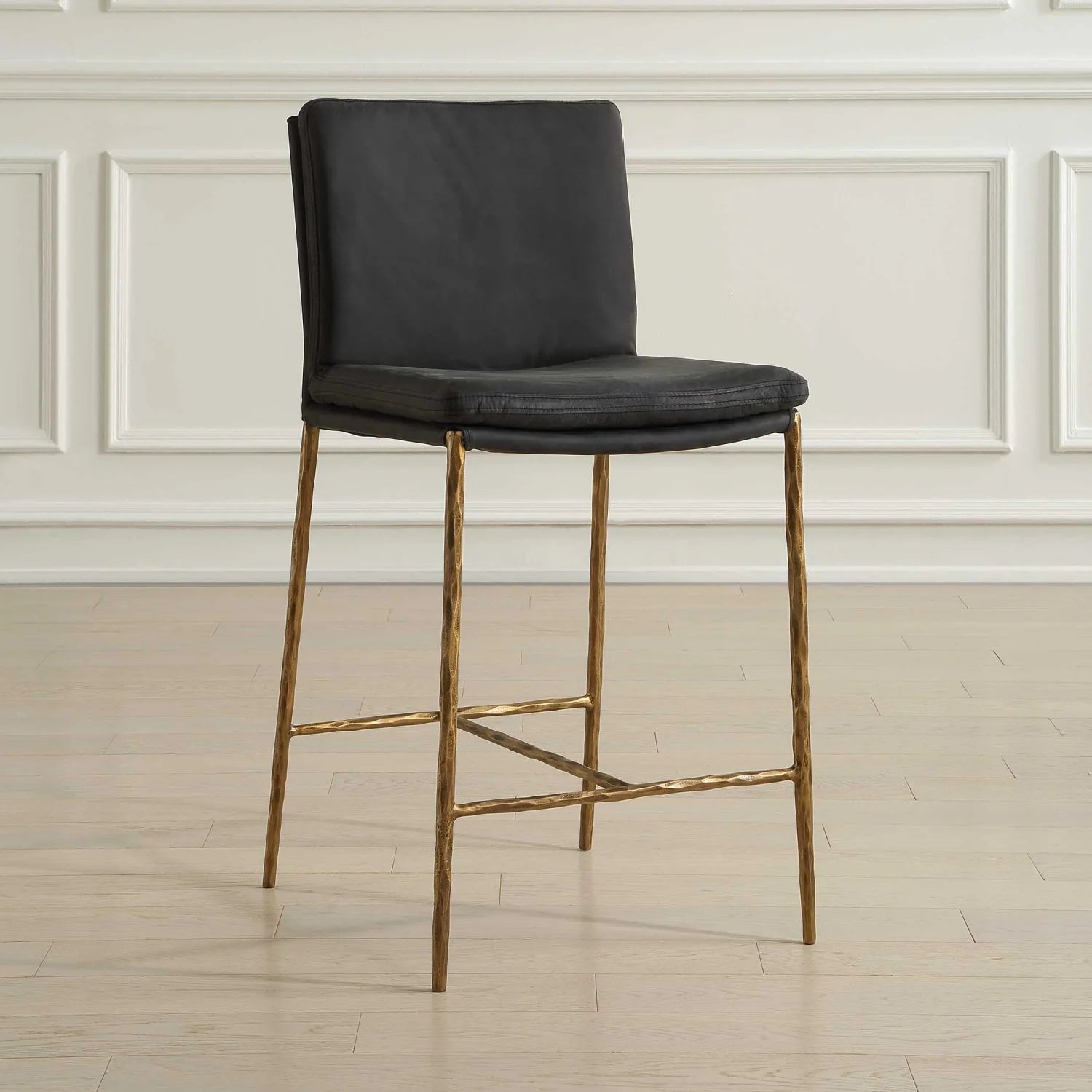 Luxury Upholstered Leather Counter Stool European Style for Villa