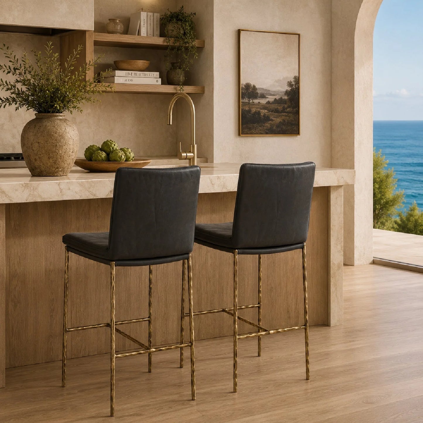 Luxury Upholstered Leather Counter Stool European Style for Villa