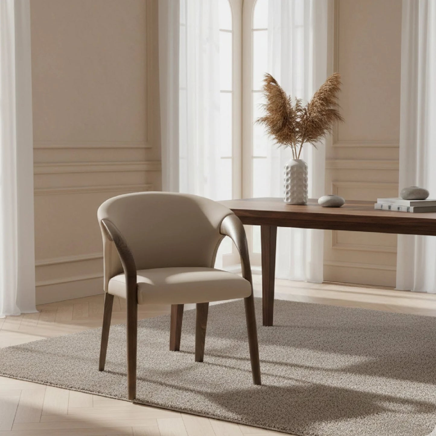 Luxury Upholstered Leather Modern Dining Armchair European Style for Villa