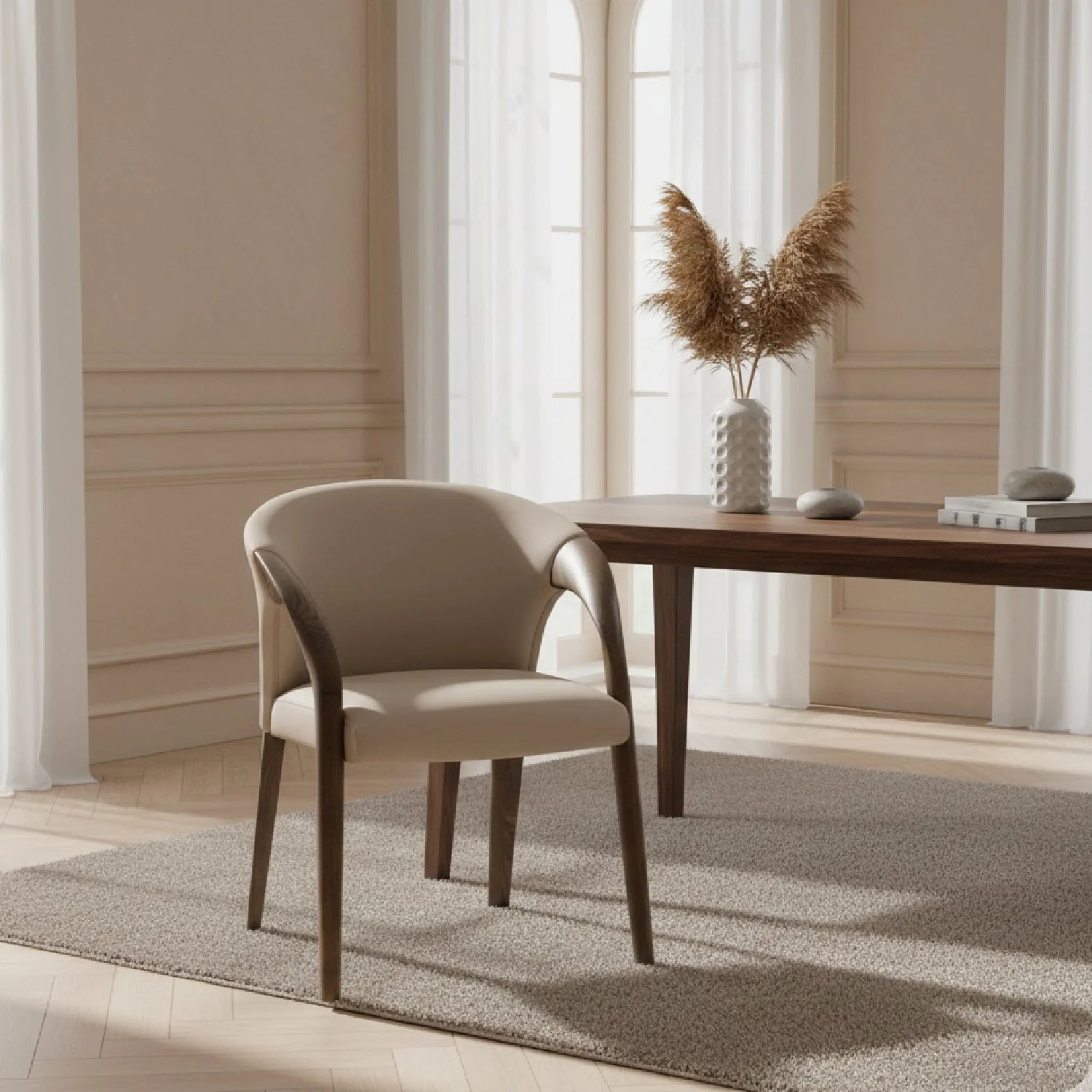 Luxury Upholstered Leather Modern Dining Armchair European Style for Villa