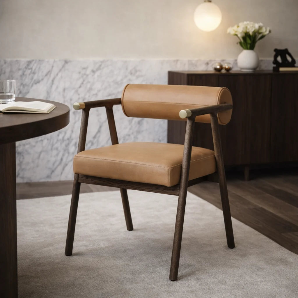 Luxury Upholstered Leather Modern Dining Armchair European Style for Villa