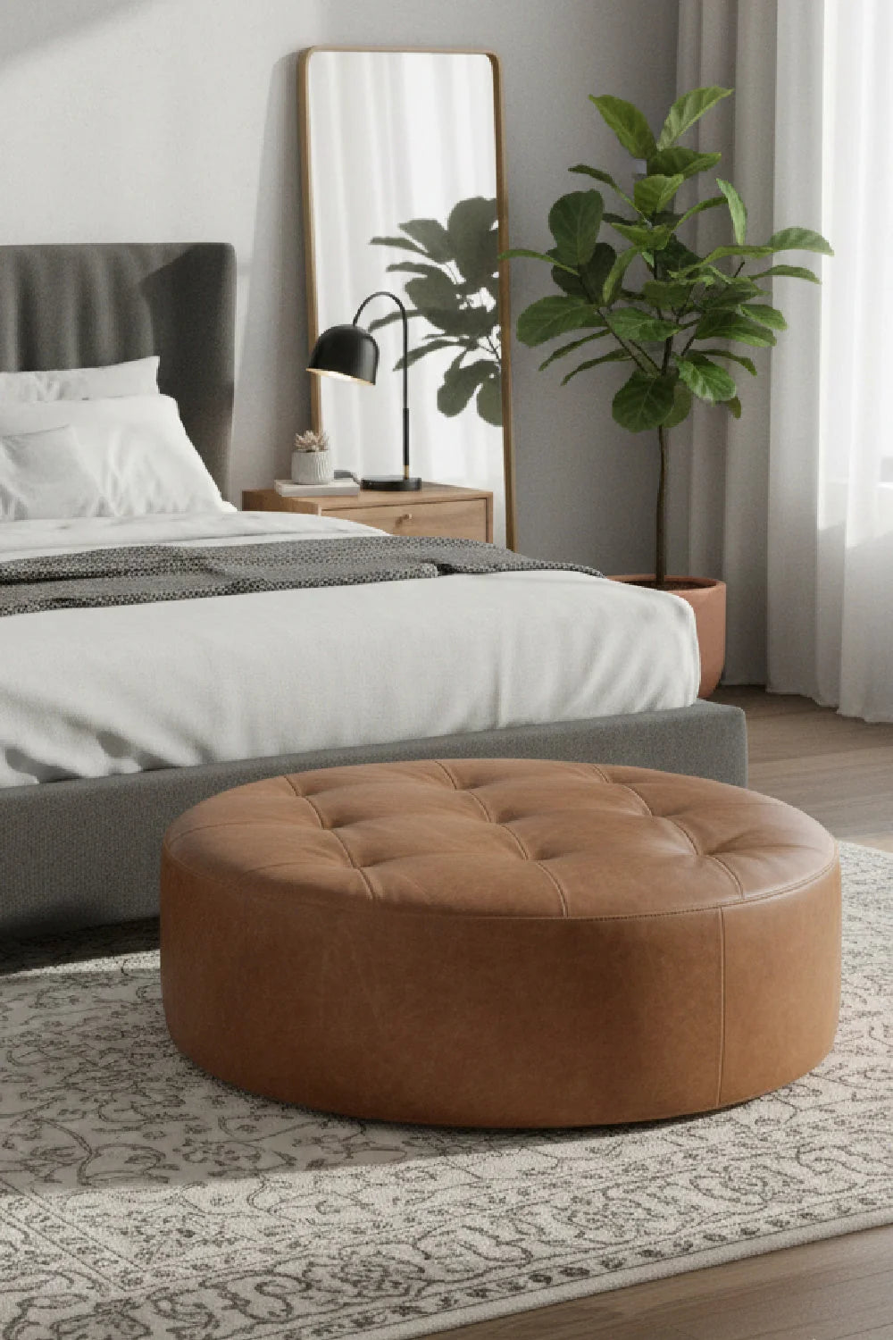 Luxury Upholstered Leather Ottoman European Style for Villa