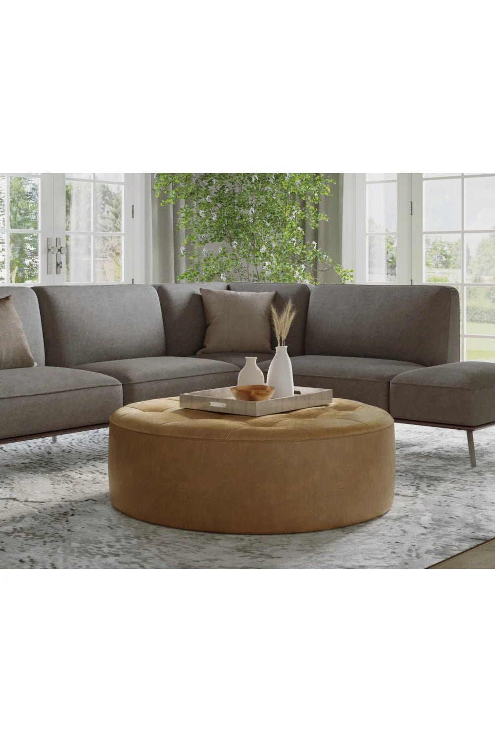 Luxury Upholstered Leather Ottoman European Style for Villa
