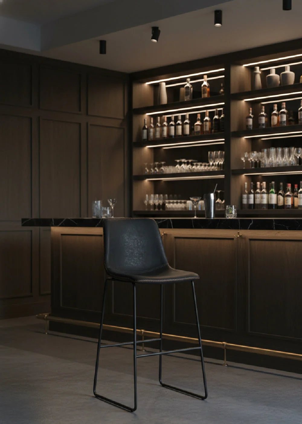 Luxury Upholstered Modern Antique Black Bar Stool European Style for Villa