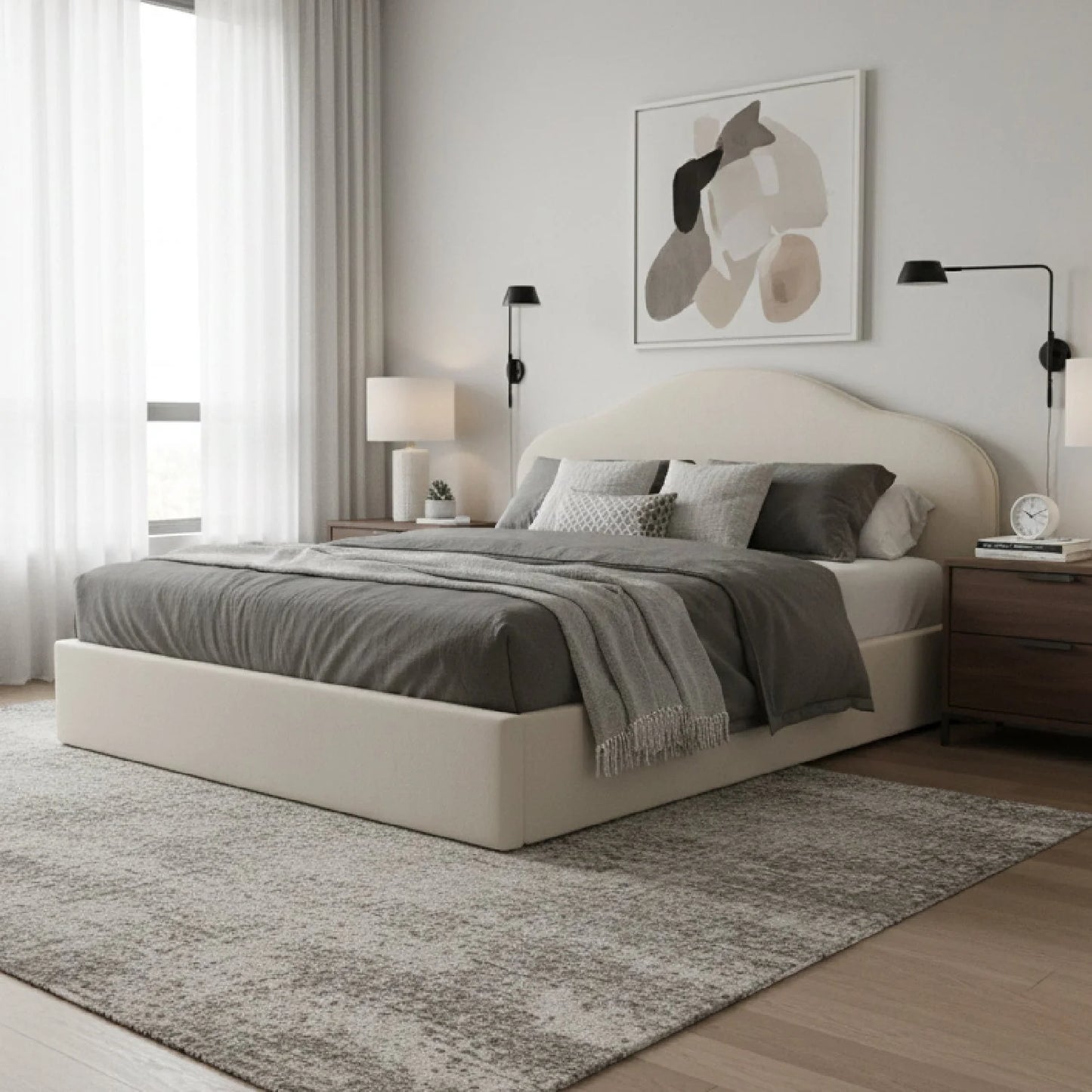 Luxury Upholstered Modern Arched Bed European Style for Villa