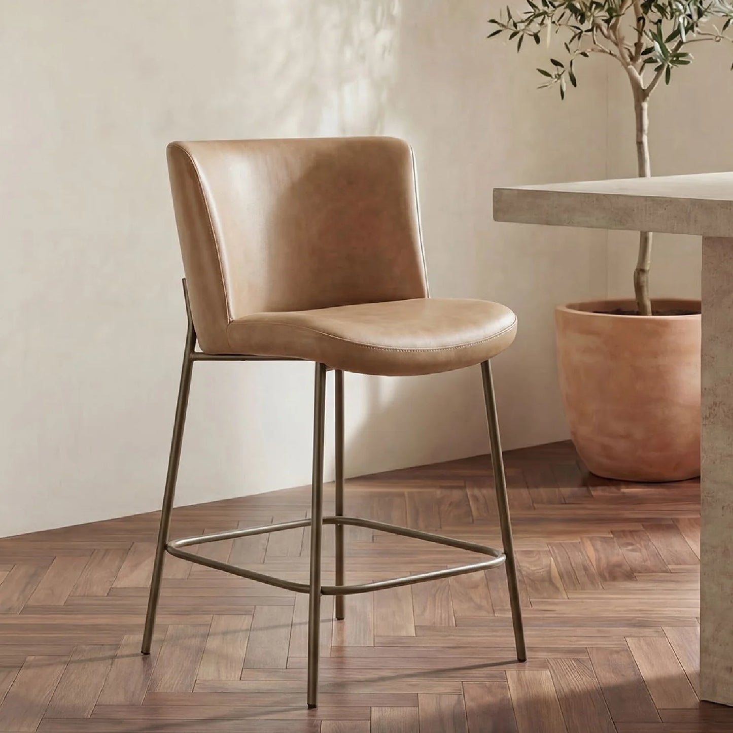 Luxury Upholstered Modern Barrel Counter Stool European Style for Villa