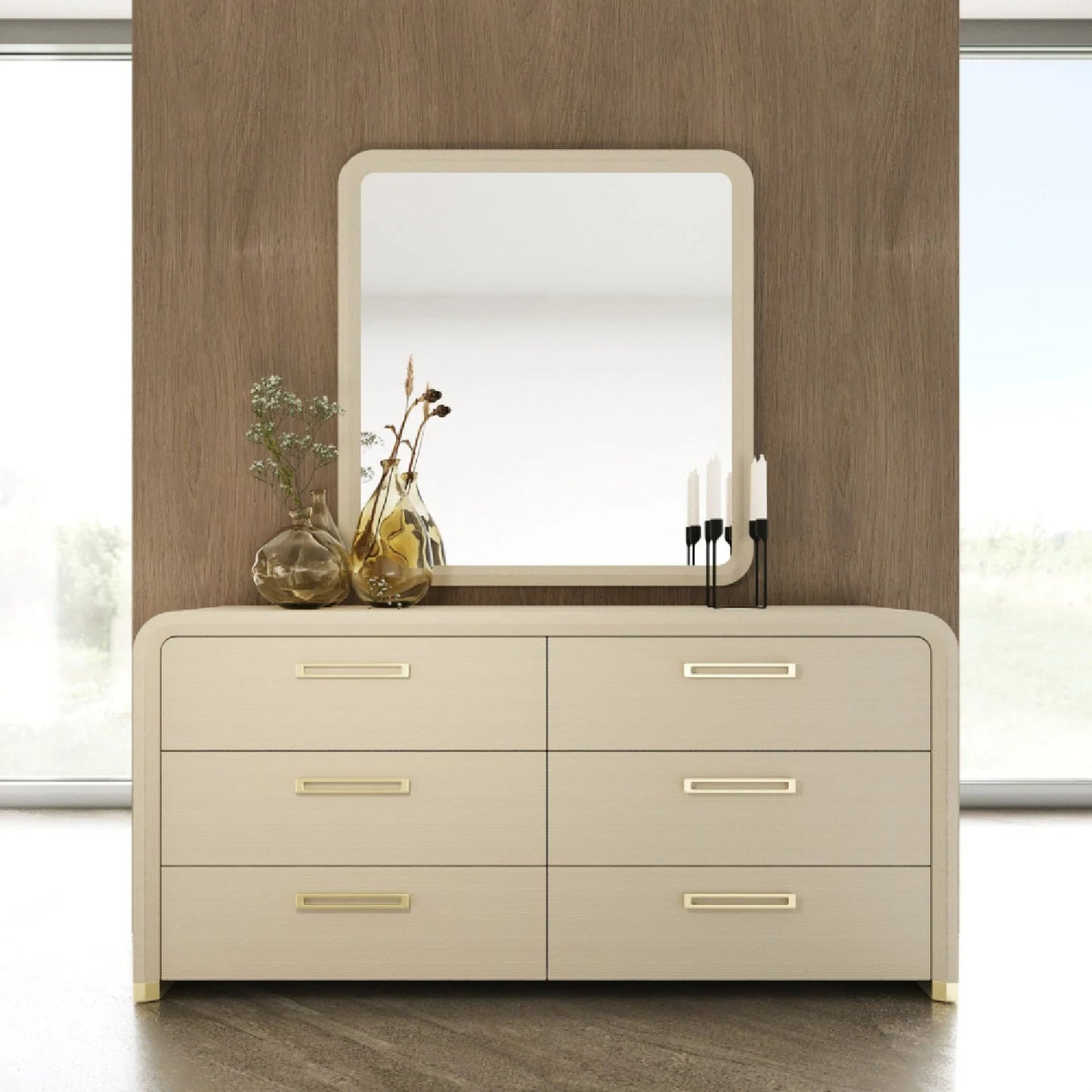 Luxury Upholstered Modern Beige 6-Drawer Dresser European Style for Villa
