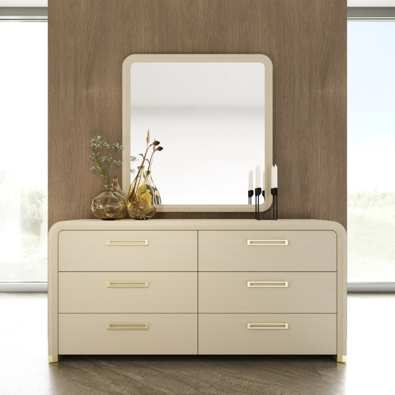Luxury Upholstered Modern Beige 6-Drawer Dresser European Style for Villa