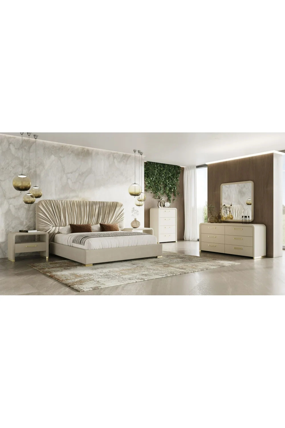Luxury Upholstered Modern Beige 6-Drawer Dresser European Style for Villa