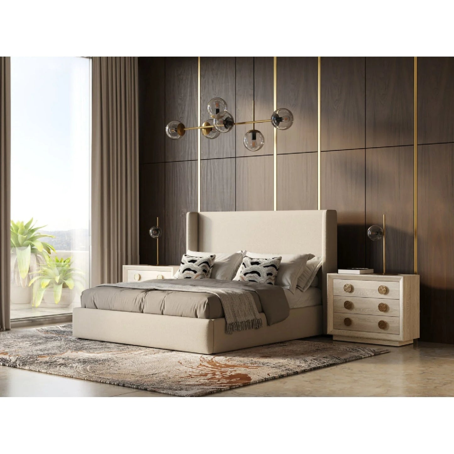 Luxury Upholstered Modern Beige Bed European Style for Villa