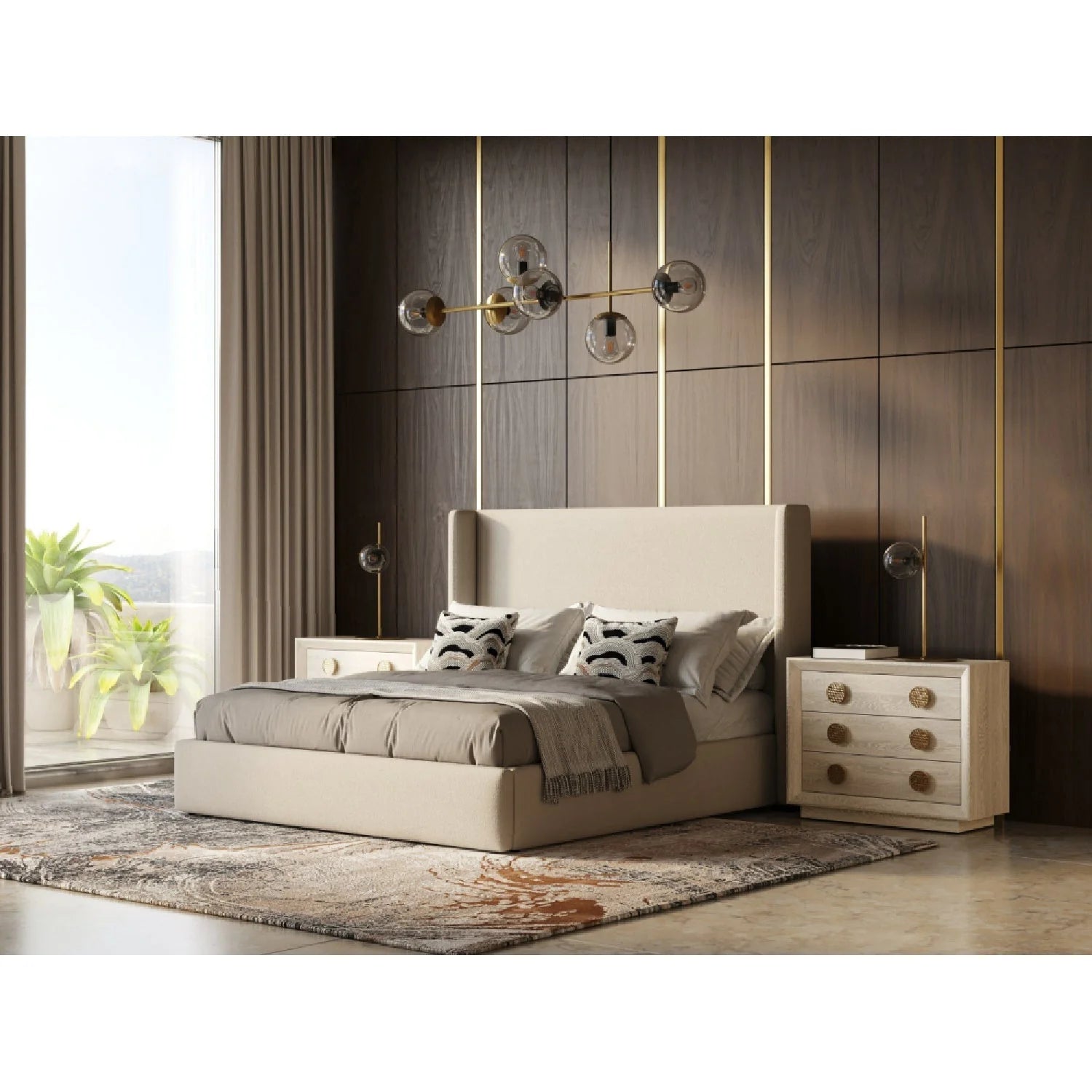 Luxury Upholstered Modern Beige Bed European Style for Villa